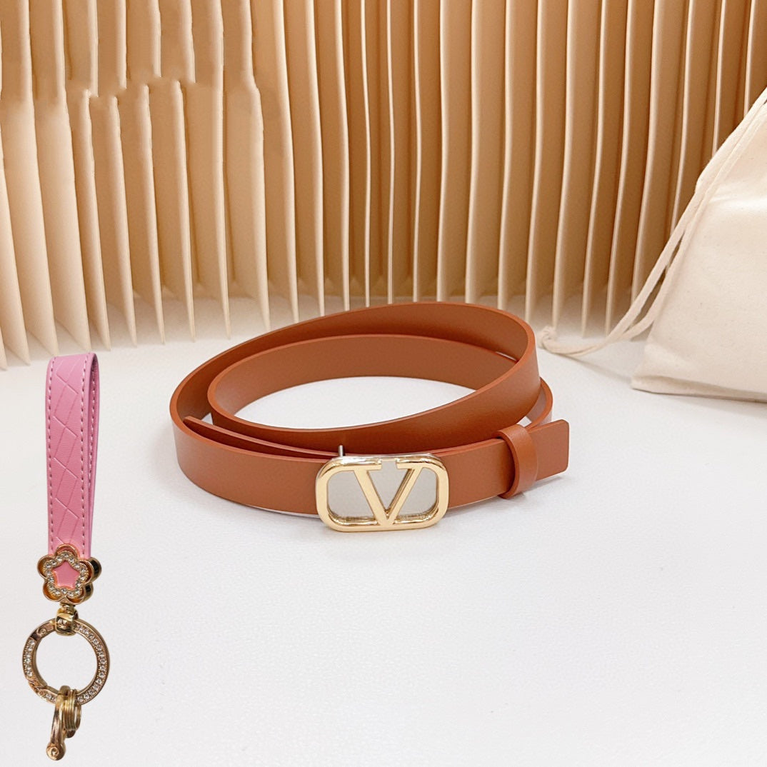 Gold Vlogo and Silver Hardware Buckle Tan Calfskin 20mm