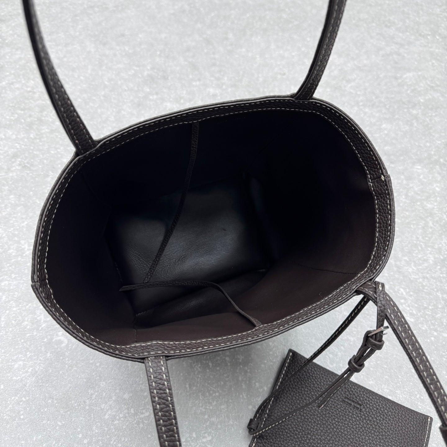 The Row 2025 Park Tote Stitch Bag Dark Brown 22cm Leather