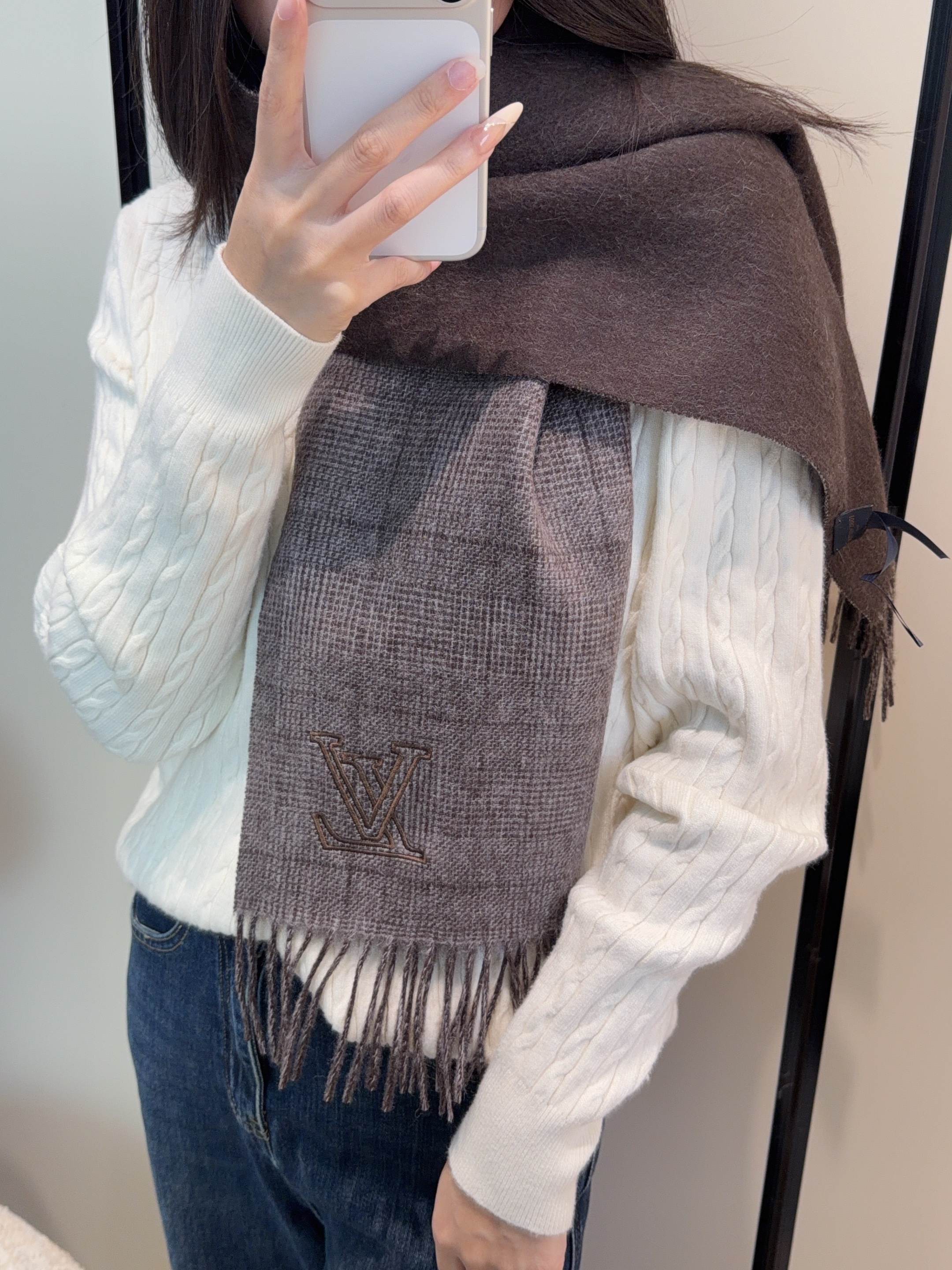 LV Scarf 180cm Dark Gray Wool Cashmere 976956