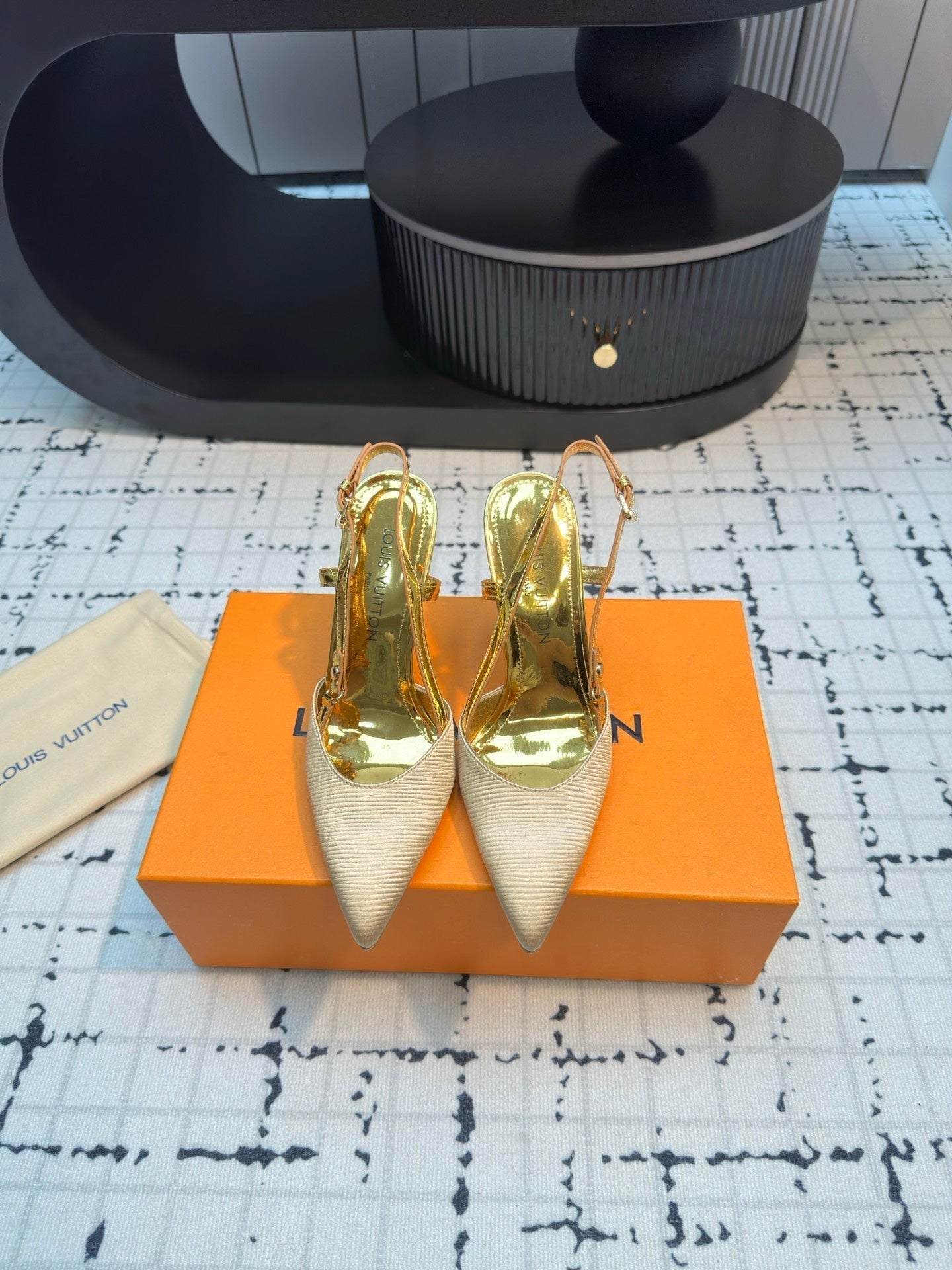 LV Blossom Slingback Pump 95mm Beige Lambskin