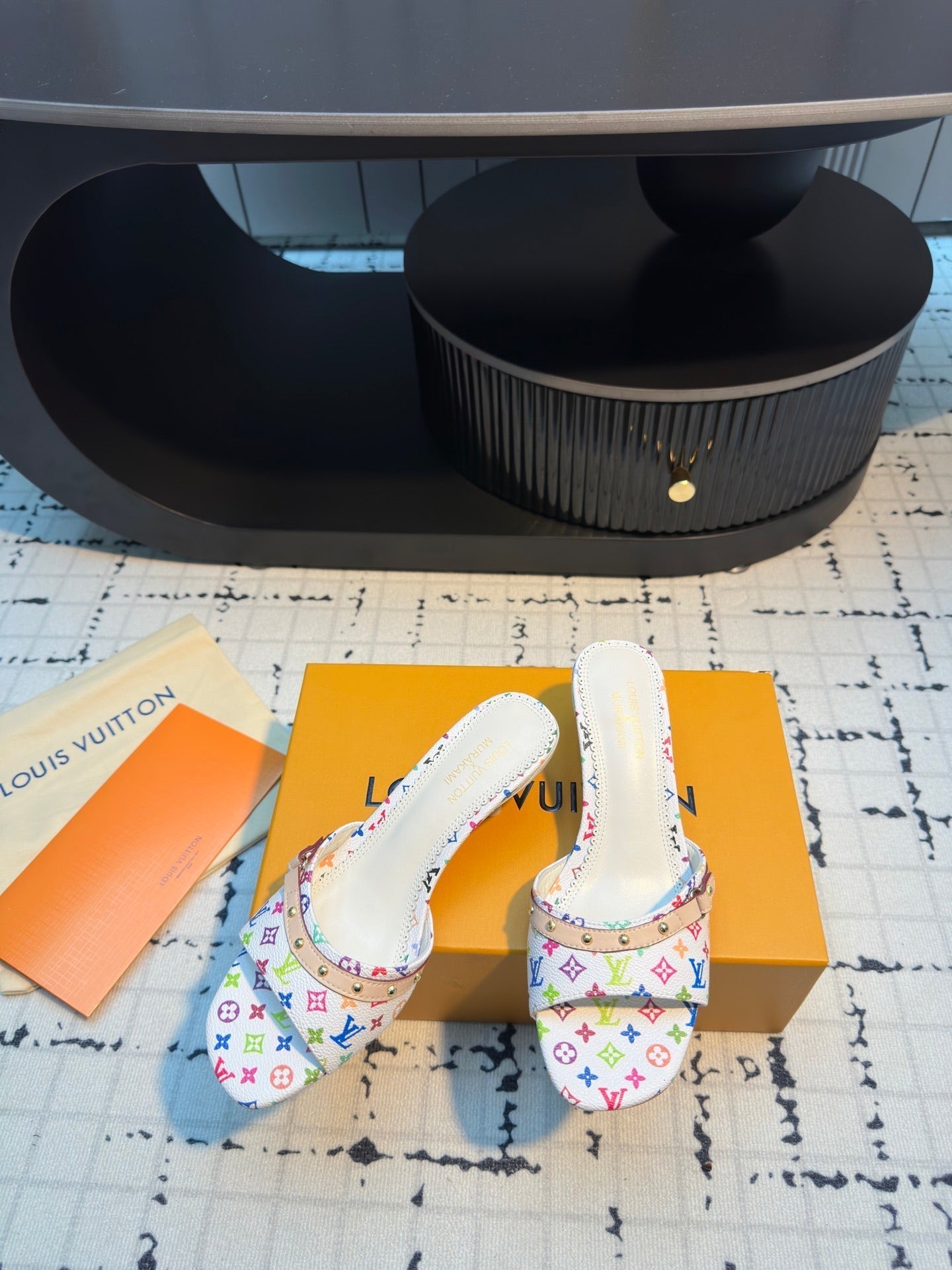 LV Mule 6AM LV x TM 55mm White with Monogram Multicolore Leather 218907