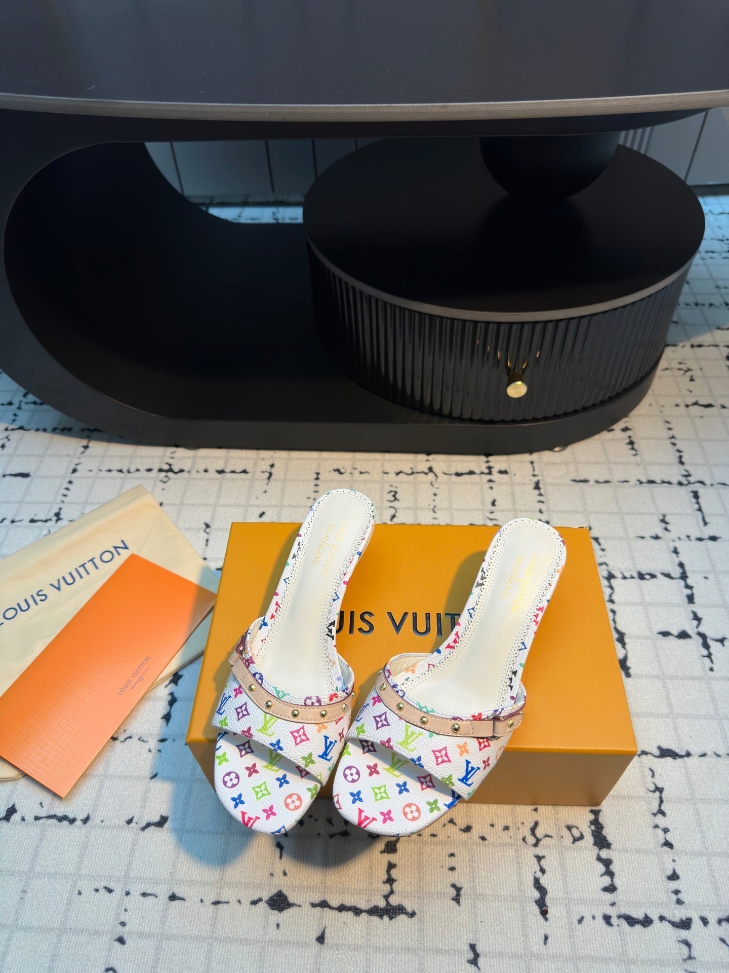 LV Mule 6AM LV x TM 55mm White with Monogram Multicolore Leather 218907