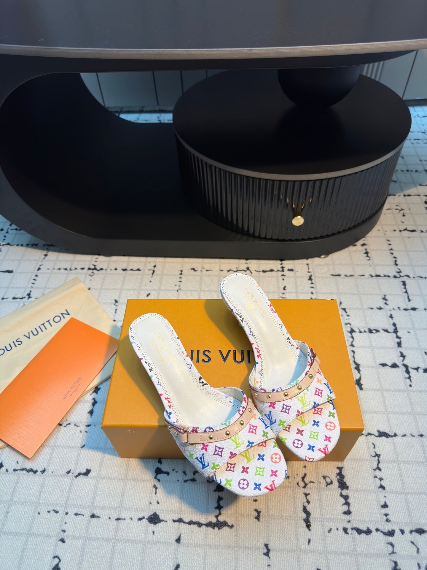 LV Mule 6AM LV x TM 55mm White with Monogram Multicolore Leather 218907