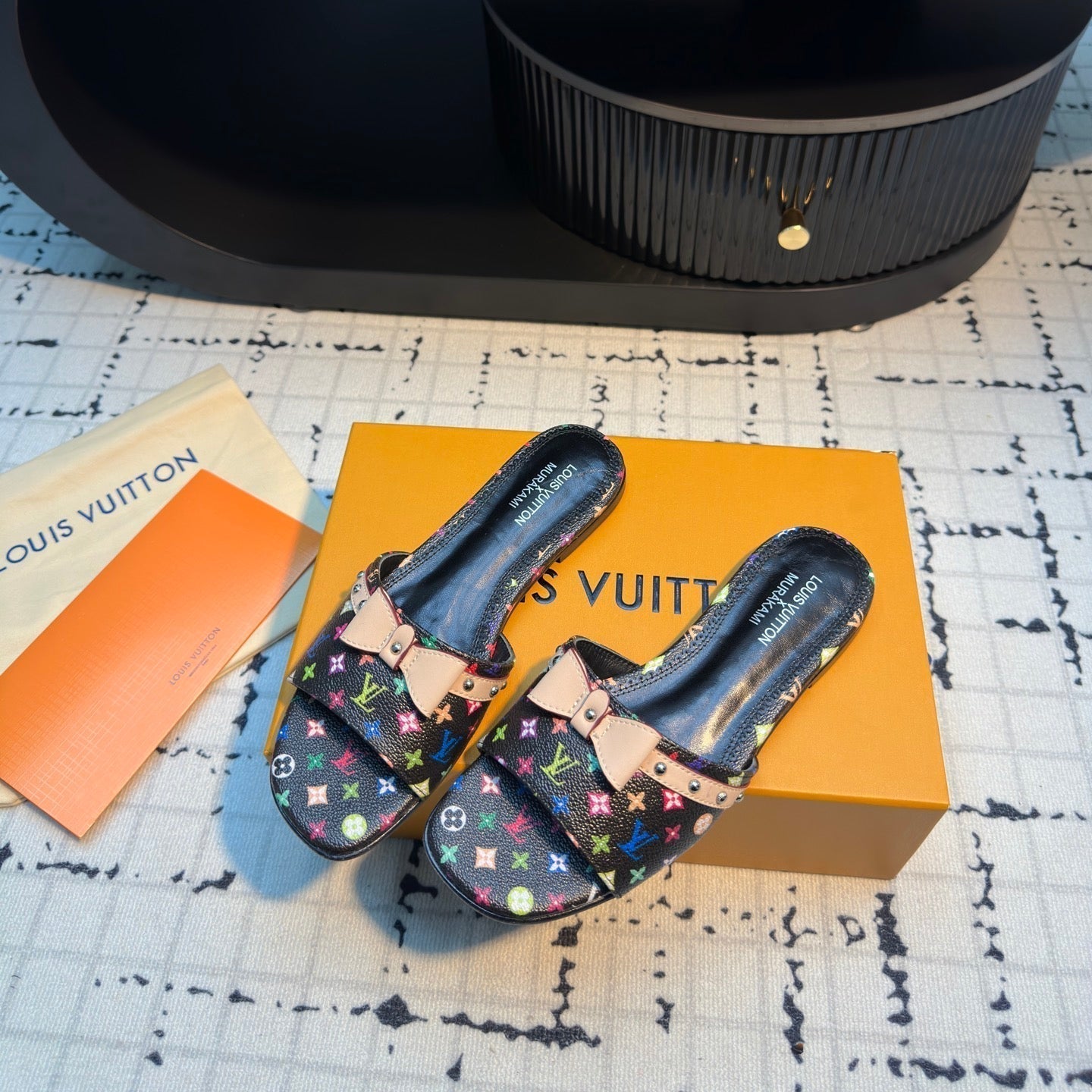 LV LV x TM 6AM Flat Mule Black with Monogram Multicolore Leather 218909