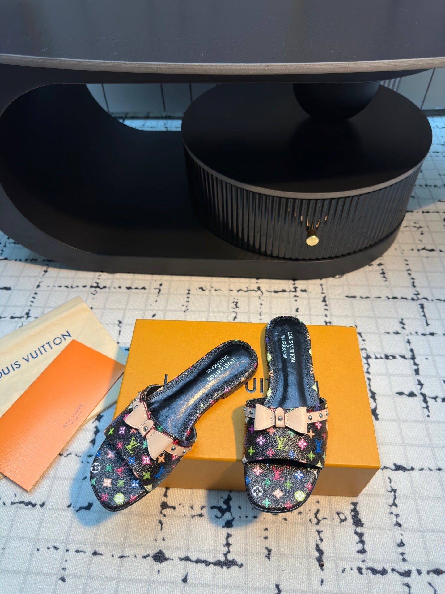 LV LV x TM 6AM Flat Mule Black with Monogram Multicolore Leather 218909