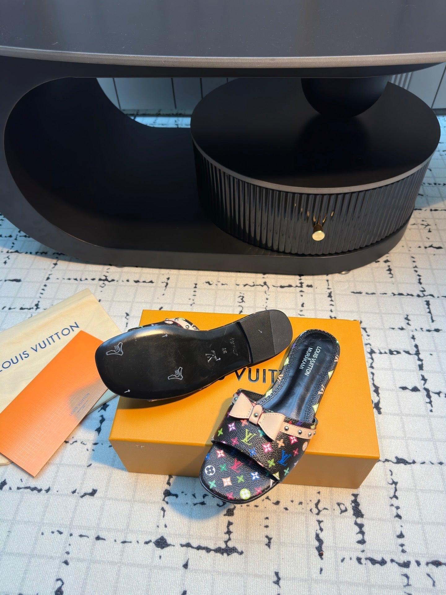 LV LV x TM 6AM Flat Mule Black with Monogram Multicolore Leather 218909