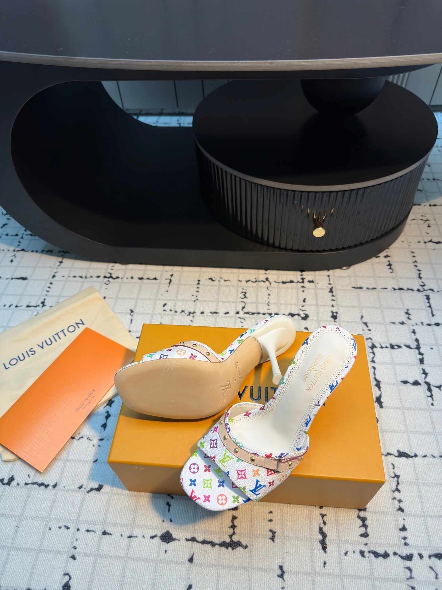 LV Mule 6AM LV x TM 95mm White with Monogram Multicolore Leather 218905