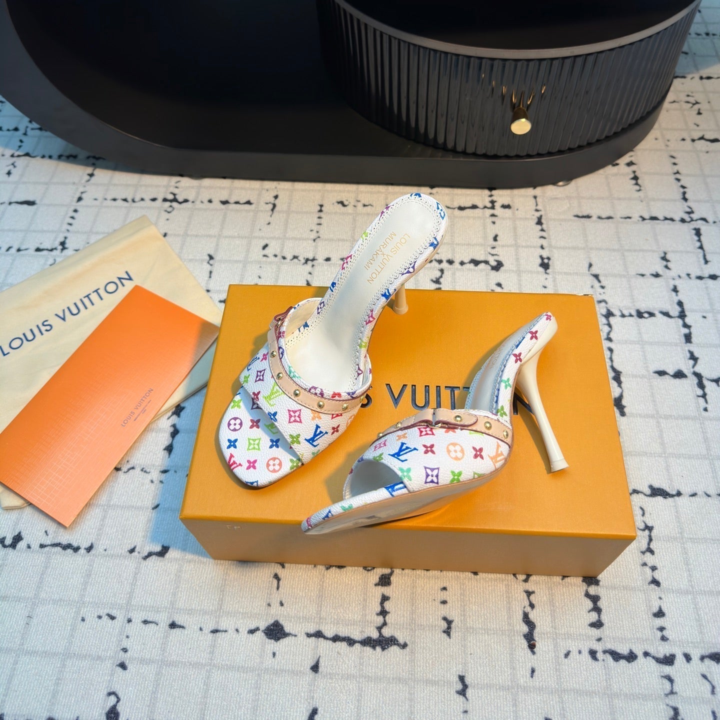 LV Mule 6AM LV x TM 95mm White with Monogram Multicolore Leather 218905