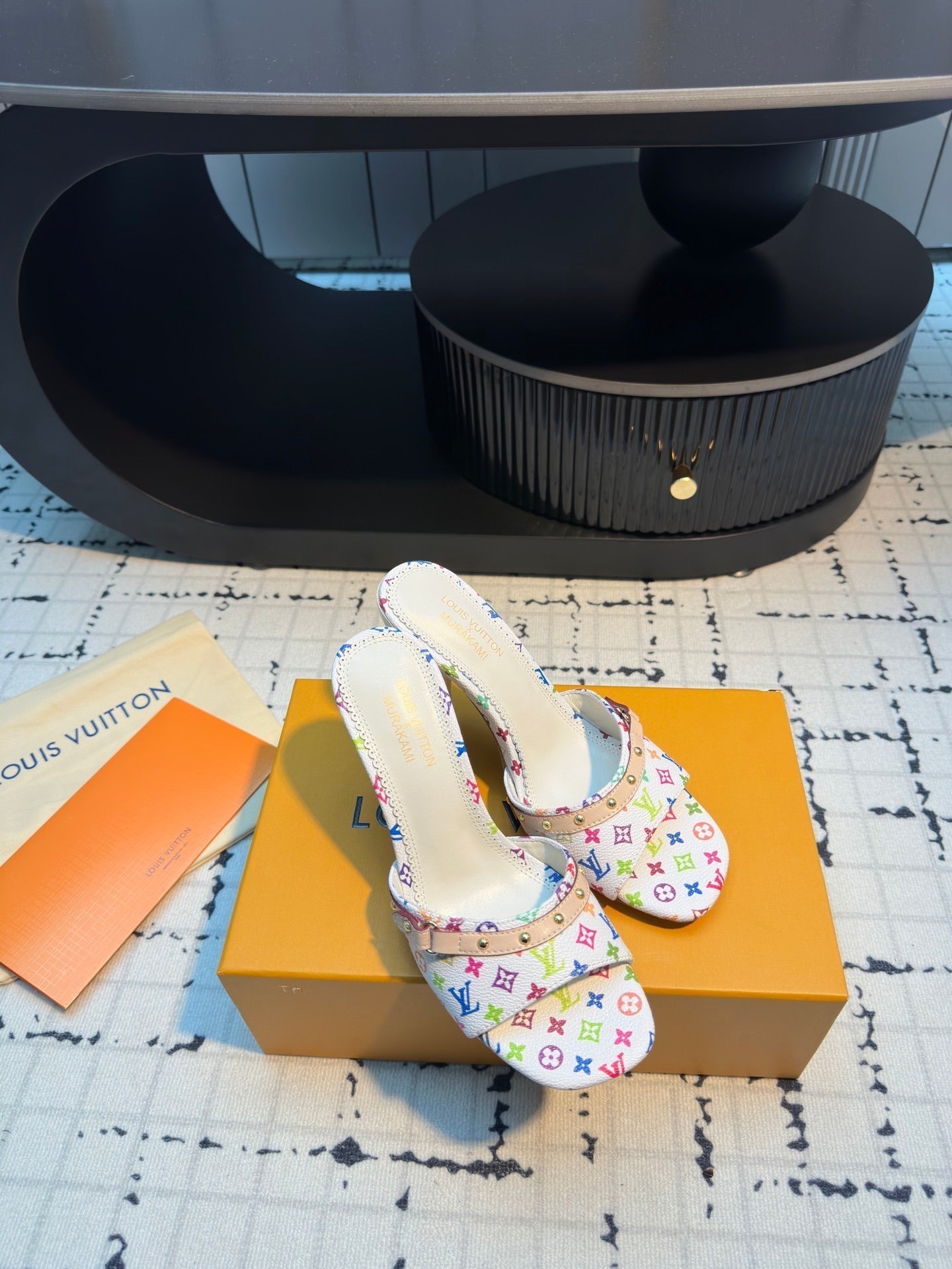 LV Mule 6AM LV x TM 95mm White with Monogram Multicolore Leather 218905