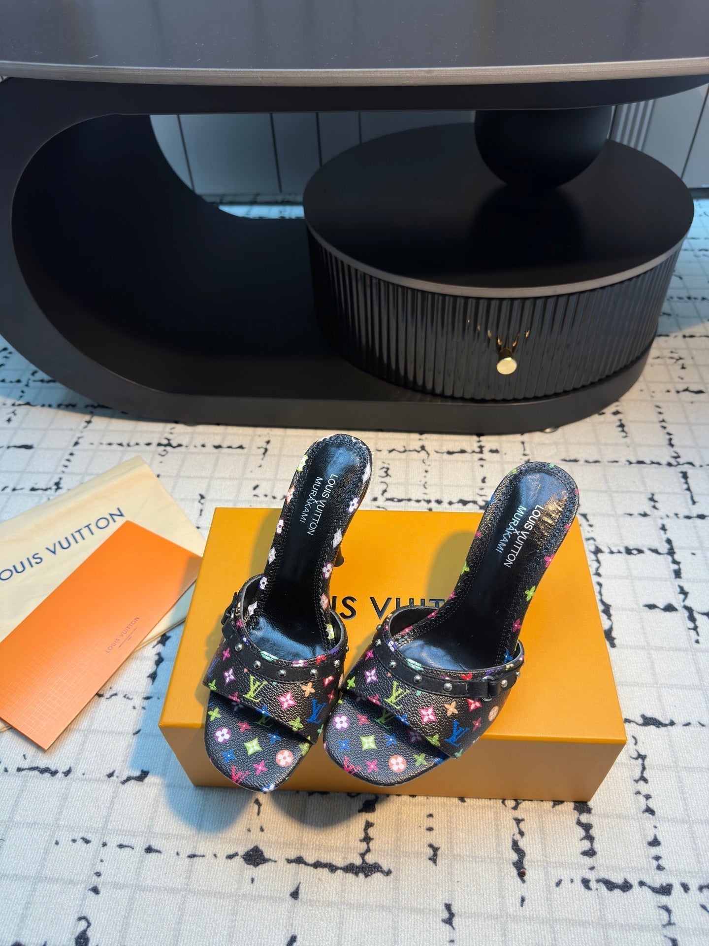 LV Mule 6AM LV x TM 95mm Black with Monogram Multicolore Leather 218906