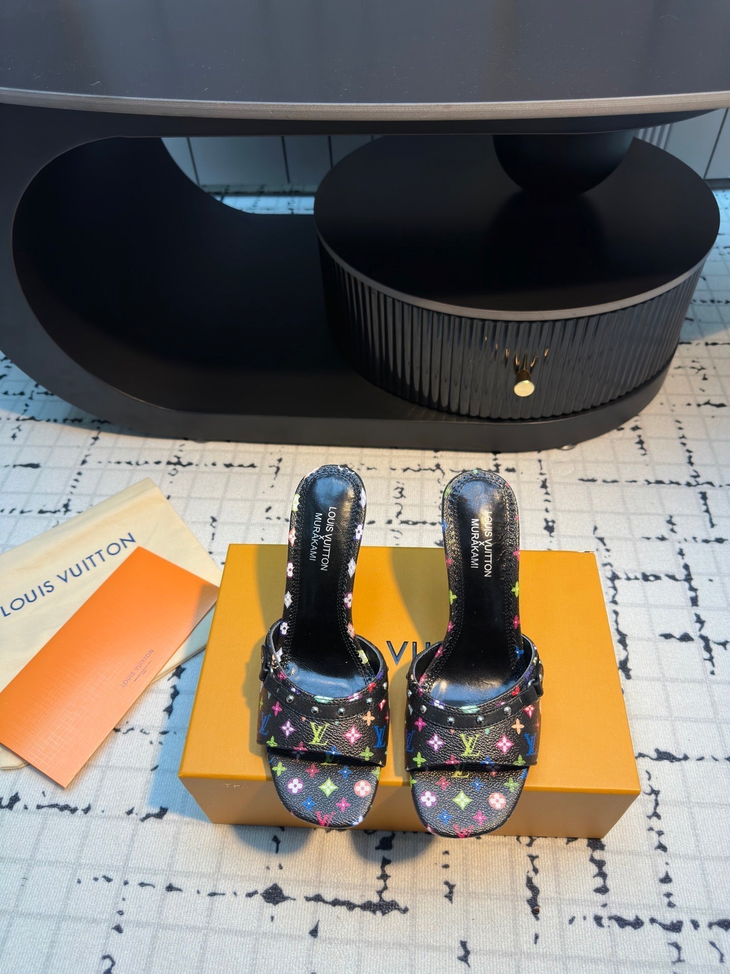 LV Mule 6AM LV x TM 95mm Black with Monogram Multicolore Leather 218906