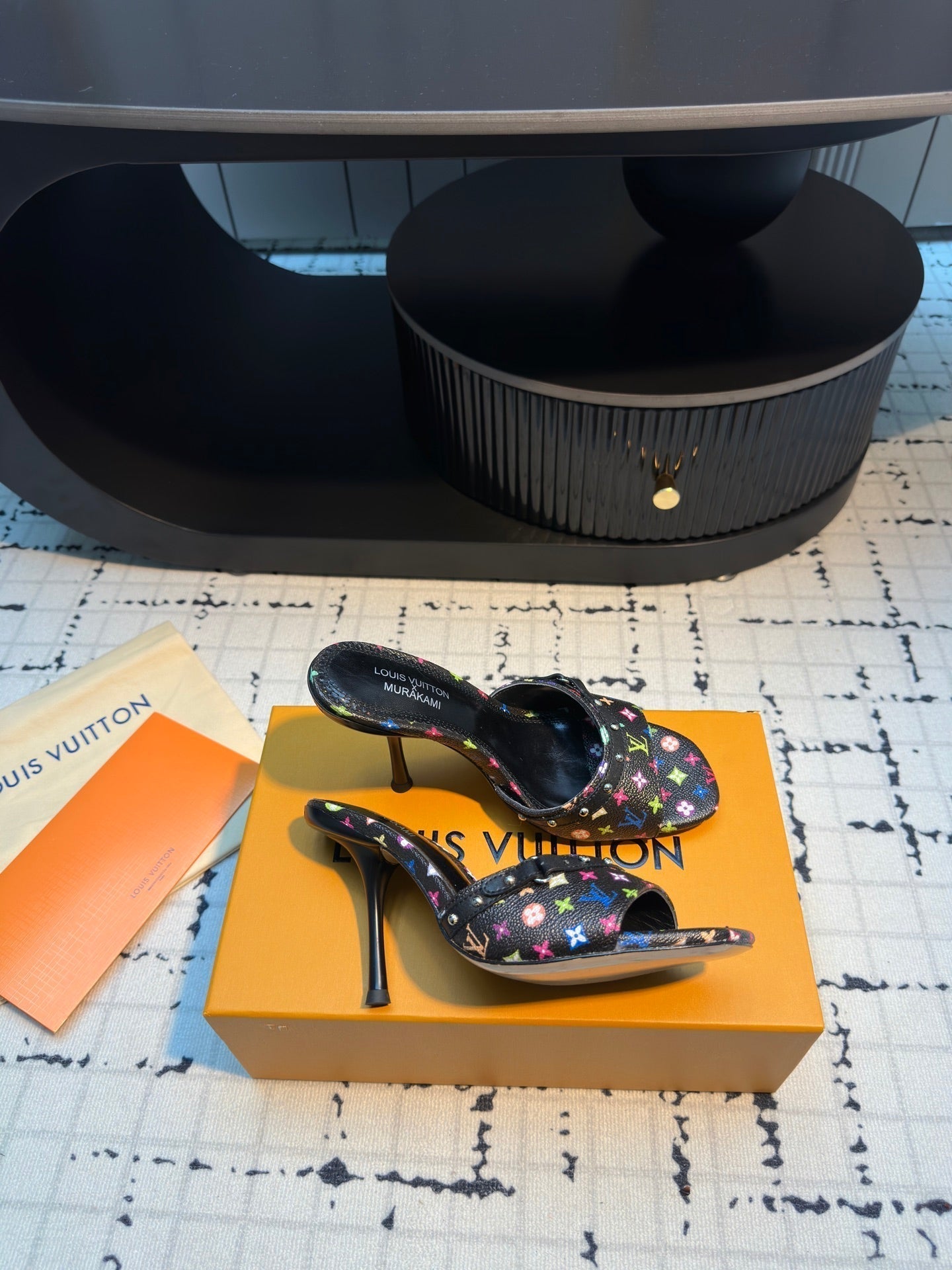 LV Mule 6AM LV x TM 95mm Black with Monogram Multicolore Leather 218906