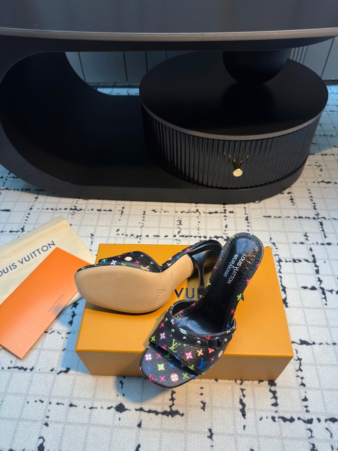 LV Mule 6AM LV x TM 95mm Black with Monogram Multicolore Leather 218906