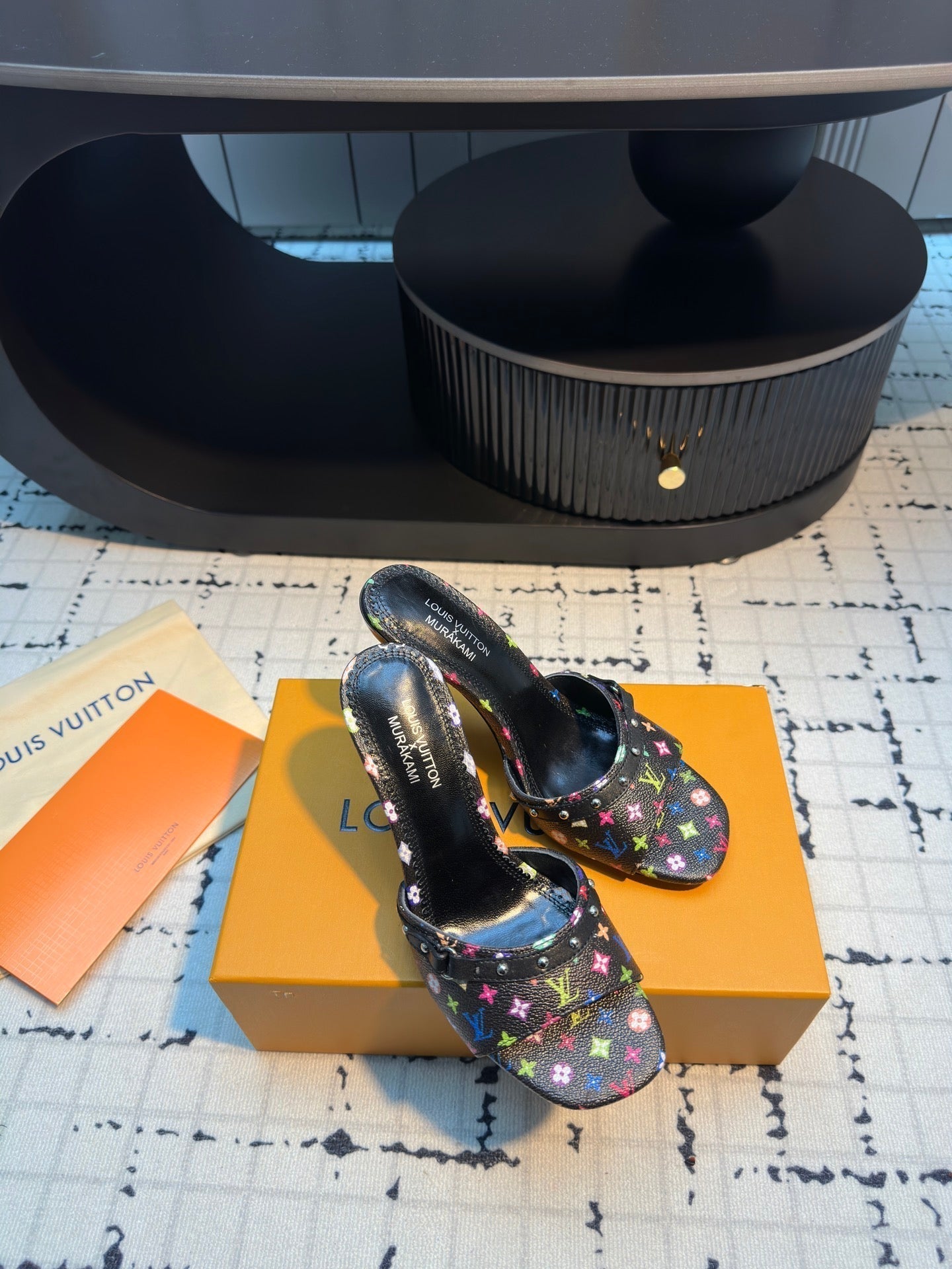 LV Mule 6AM LV x TM 95mm Black with Monogram Multicolore Leather 218906