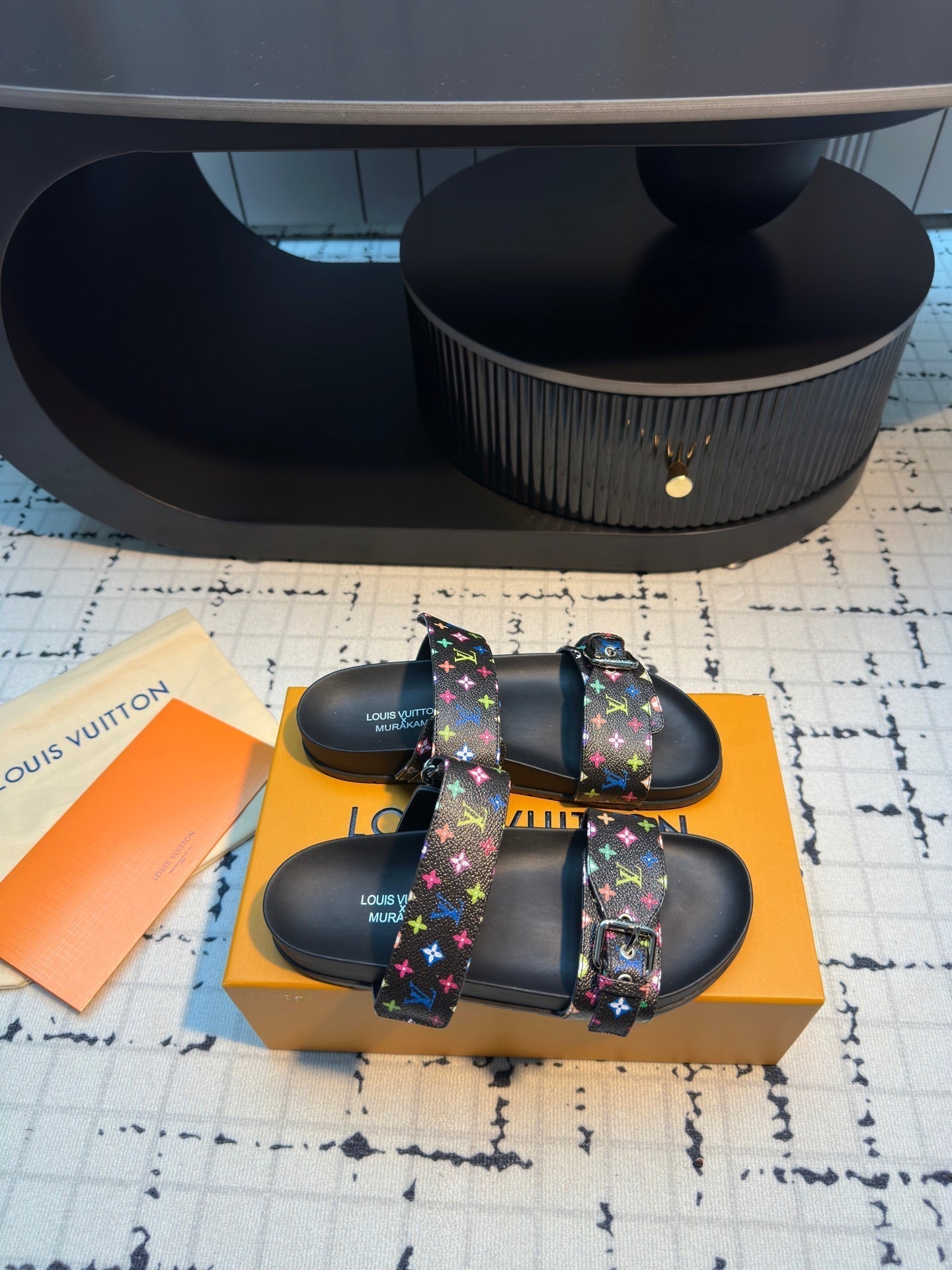 LV LV x TM Bom Dia Flat Comfort Mule Black with Monogram Multicolore Leather 218911