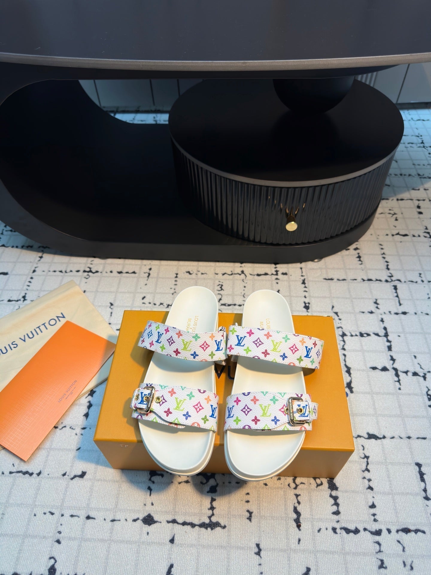 LV LV x TM Bom Dia Flat Comfort Mule White with Monogram Multicolore Leather 218912