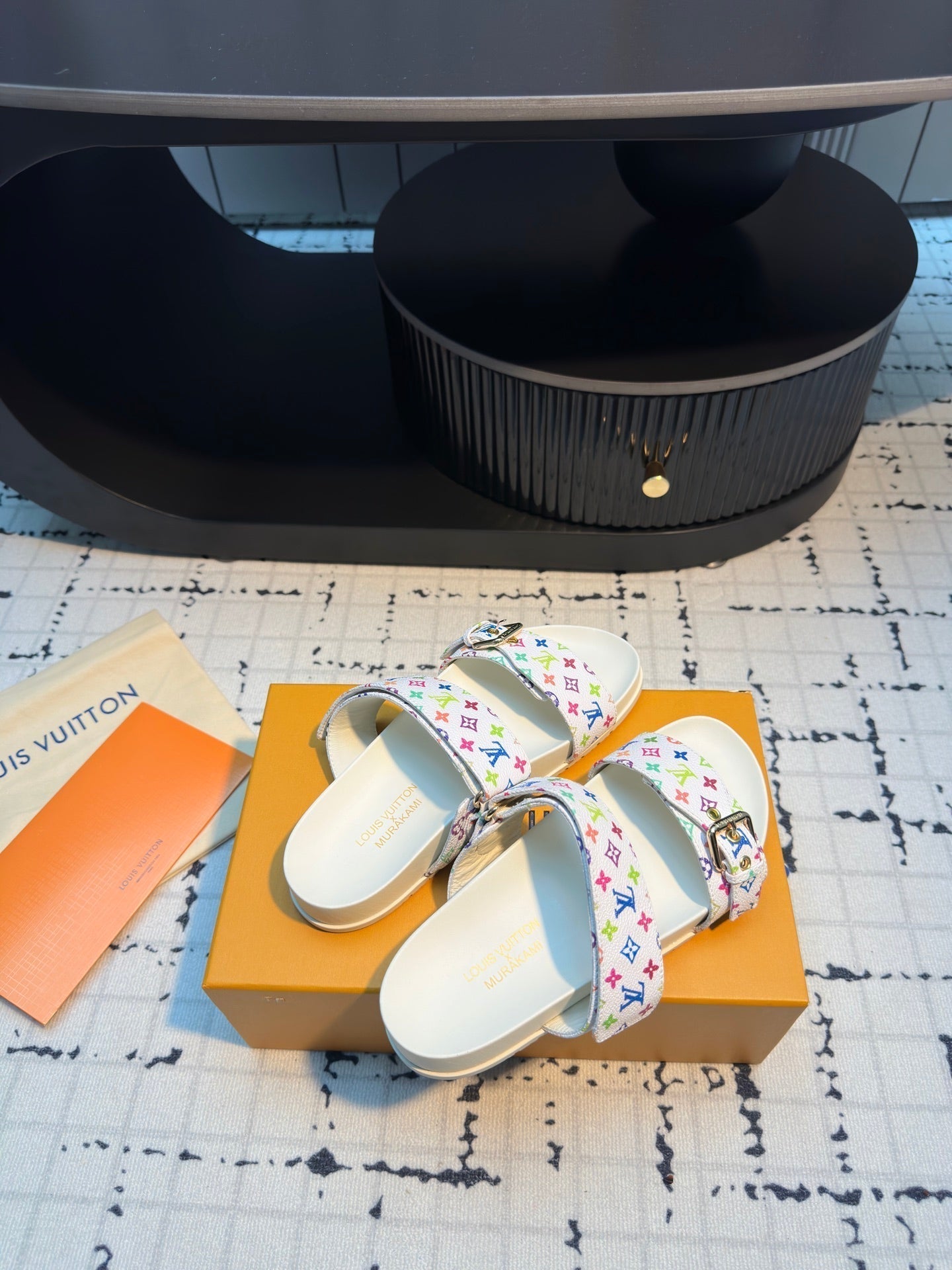 LV LV x TM Bom Dia Flat Comfort Mule White with Monogram Multicolore Leather 218912