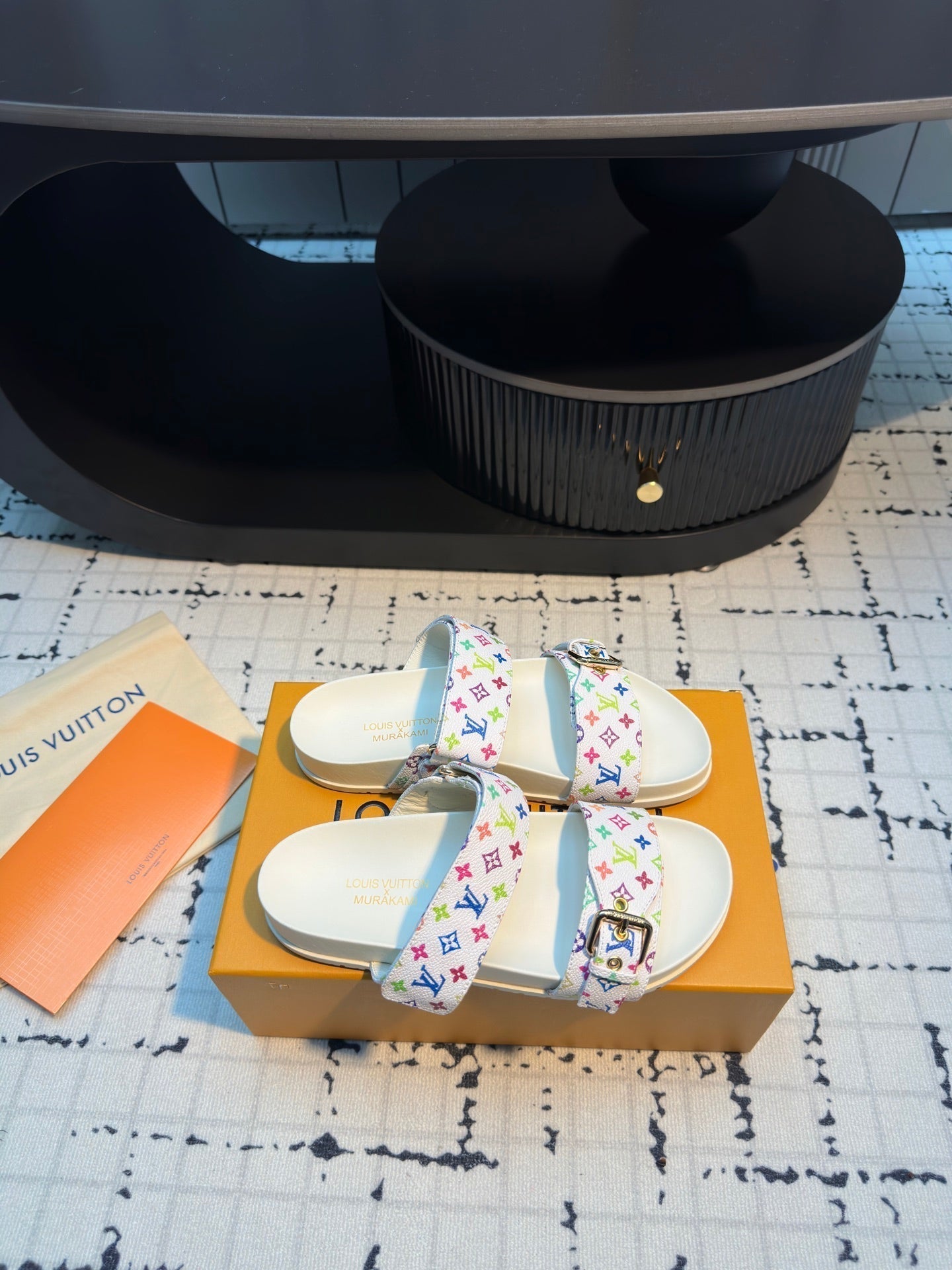 LV LV x TM Bom Dia Flat Comfort Mule White with Monogram Multicolore Leather 218912