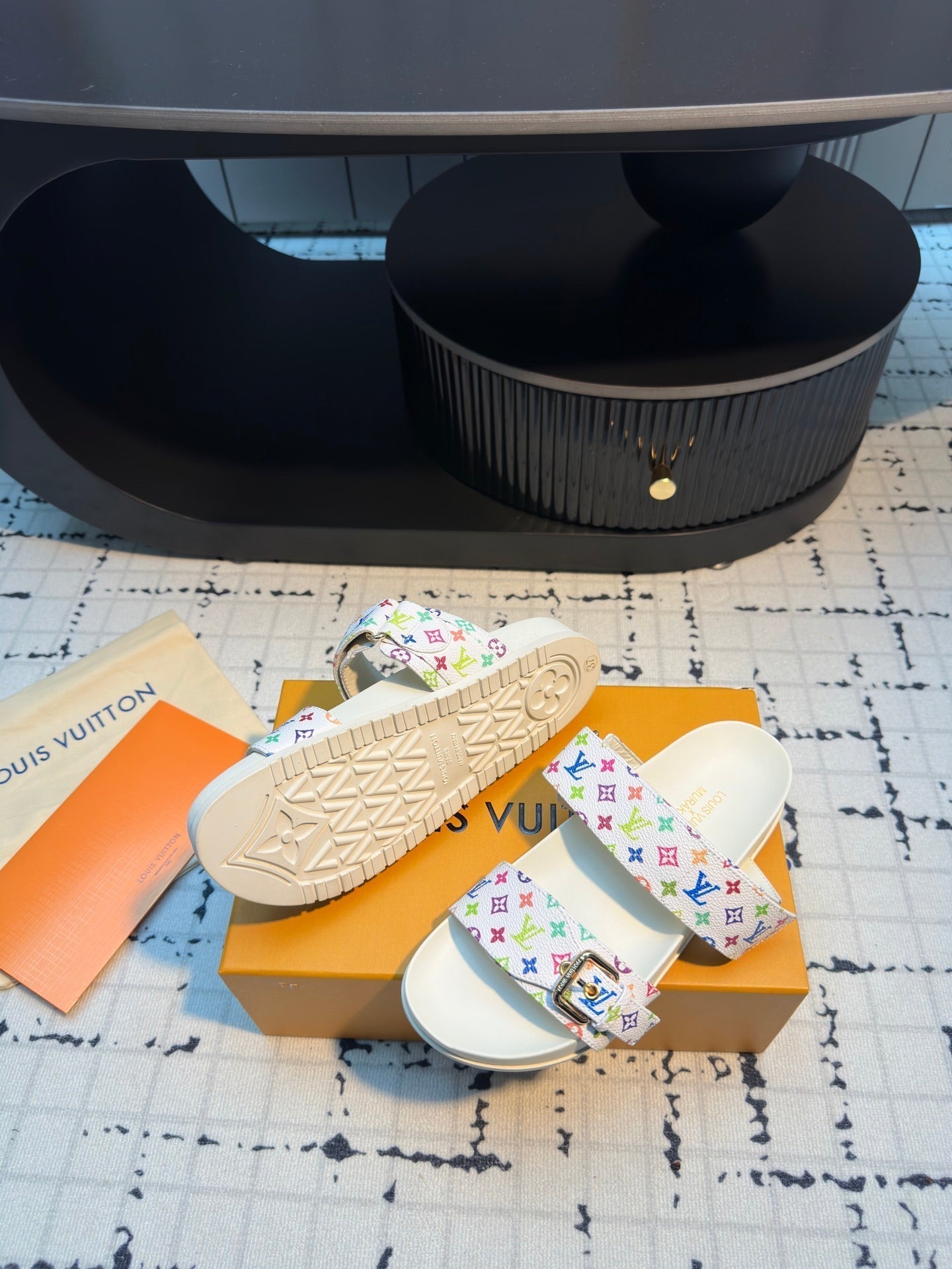 LV LV x TM Bom Dia Flat Comfort Mule White with Monogram Multicolore Leather 218912