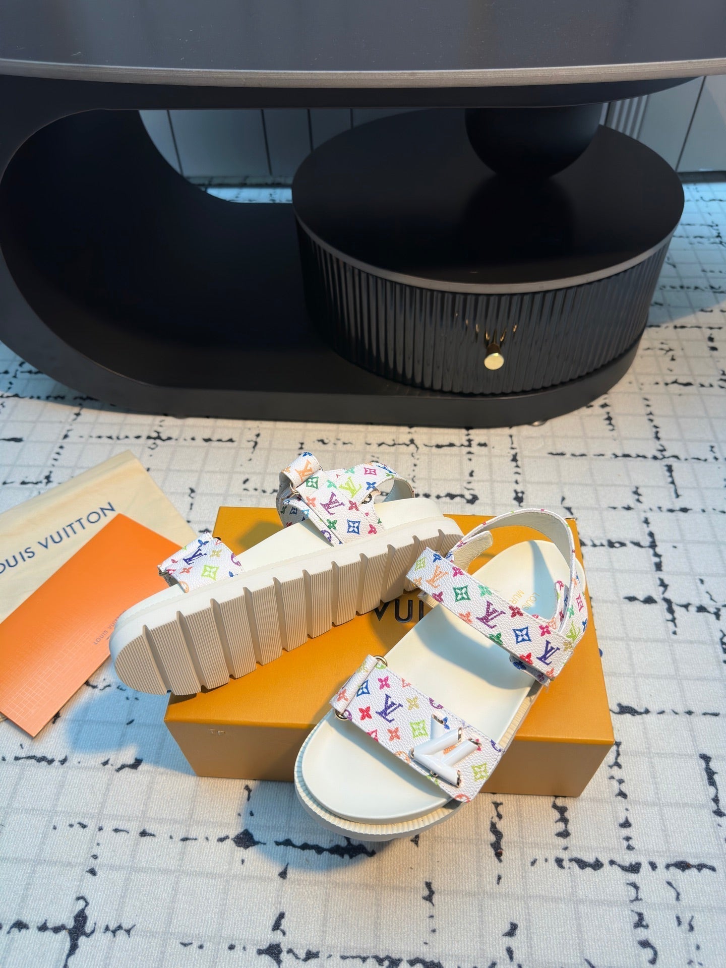 LV LV x TM LV Sunset Flat Comfort Sandal White with Monogram Multicolore Leather 218915