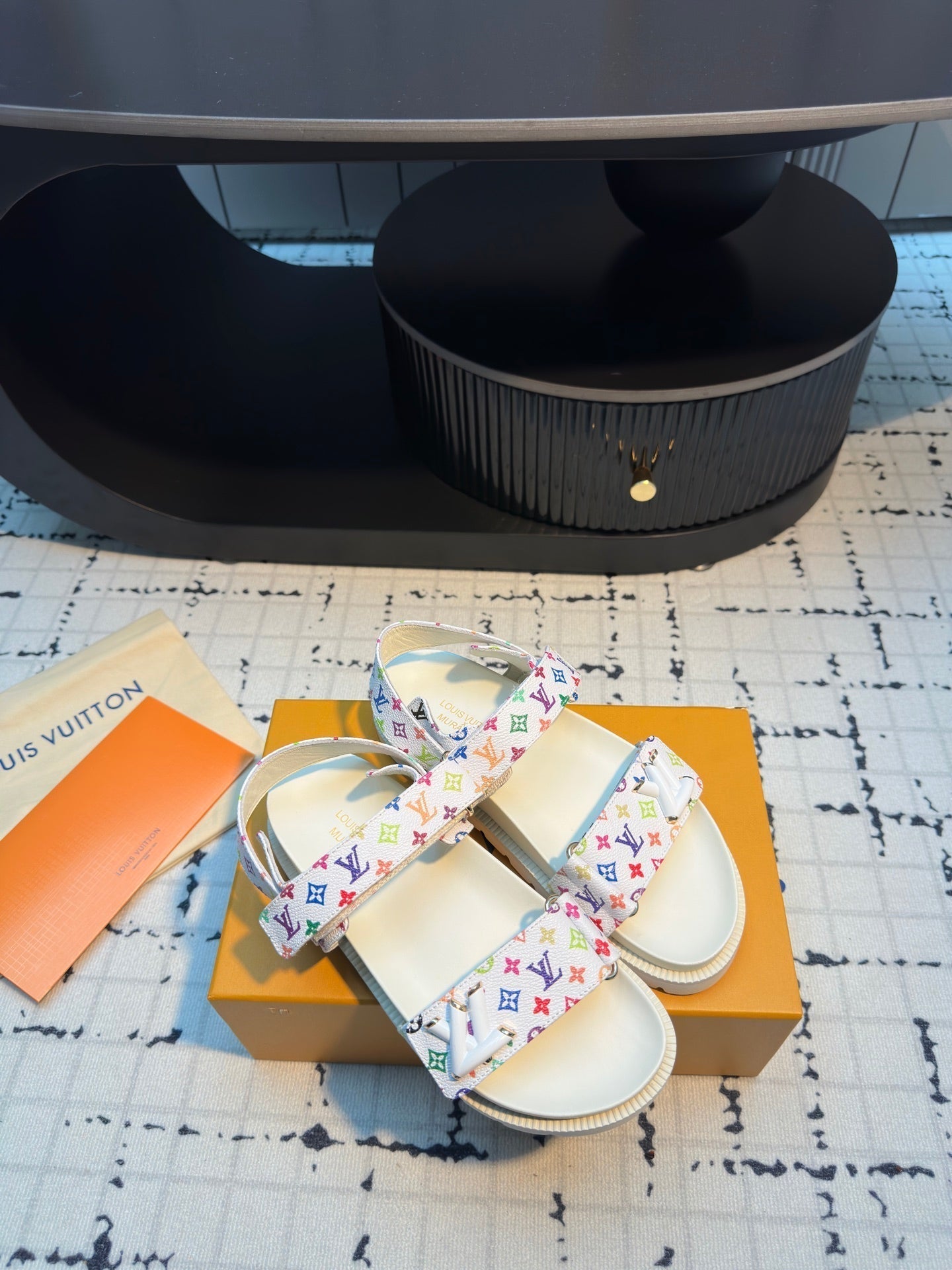 LV LV x TM LV Sunset Flat Comfort Sandal White with Monogram Multicolore Leather 218915