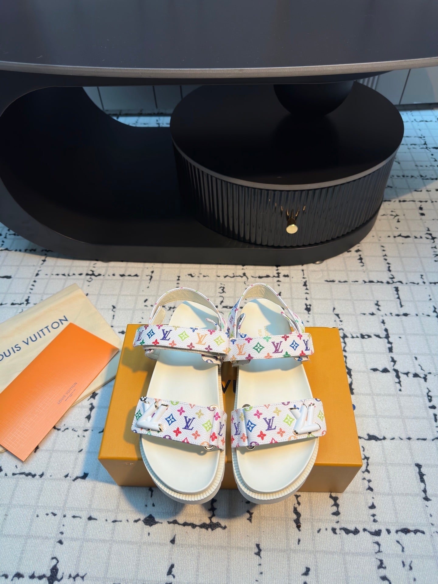 LV LV x TM LV Sunset Flat Comfort Sandal White with Monogram Multicolore Leather 218915