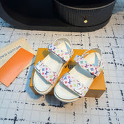 LV LV x TM LV Sunset Flat Comfort Sandal White with Monogram Multicolore Leather 218915