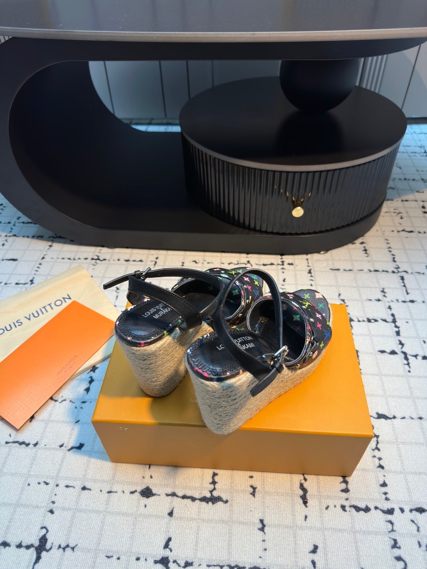 LV LV x TM Helios Wedge Sandal Black with Monogram Multicolore Leather 218917