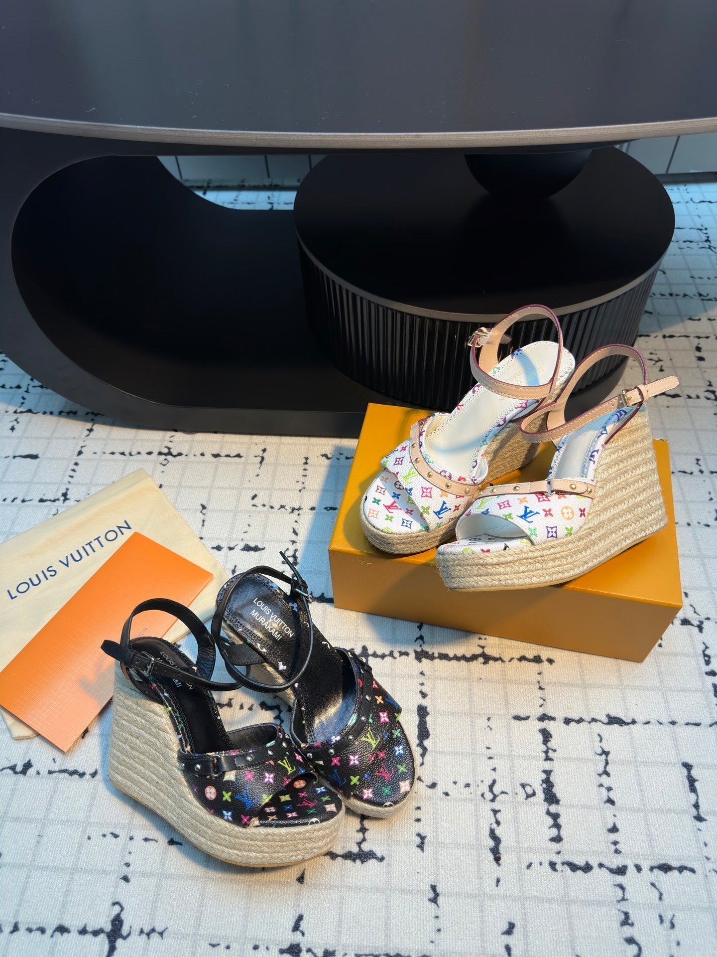 LV LV x TM Helios Wedge Sandal Black with Monogram Multicolore Leather 218917