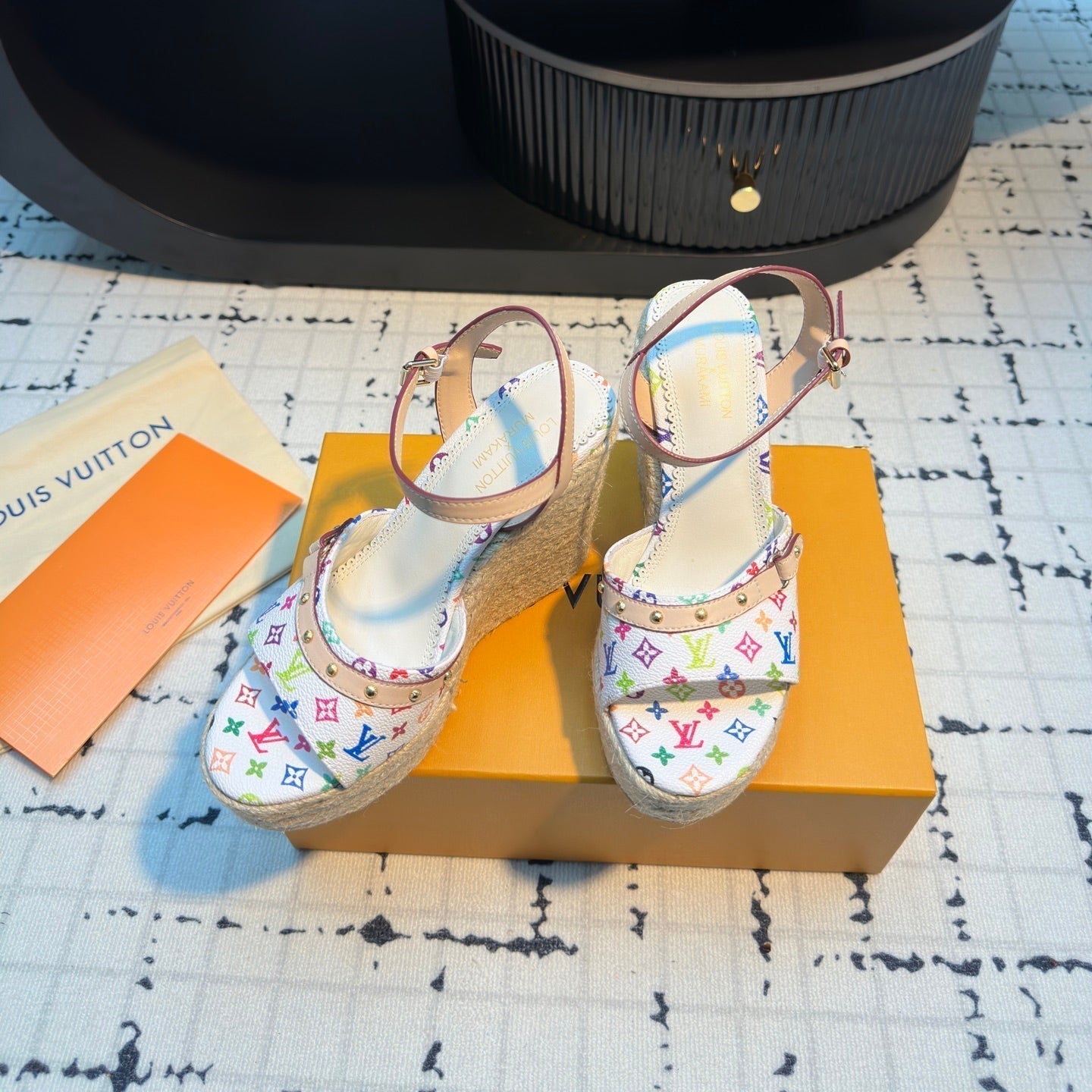 LV LV x TM Helios Wedge Sandal White with Monogram Multicolore Leather 218918