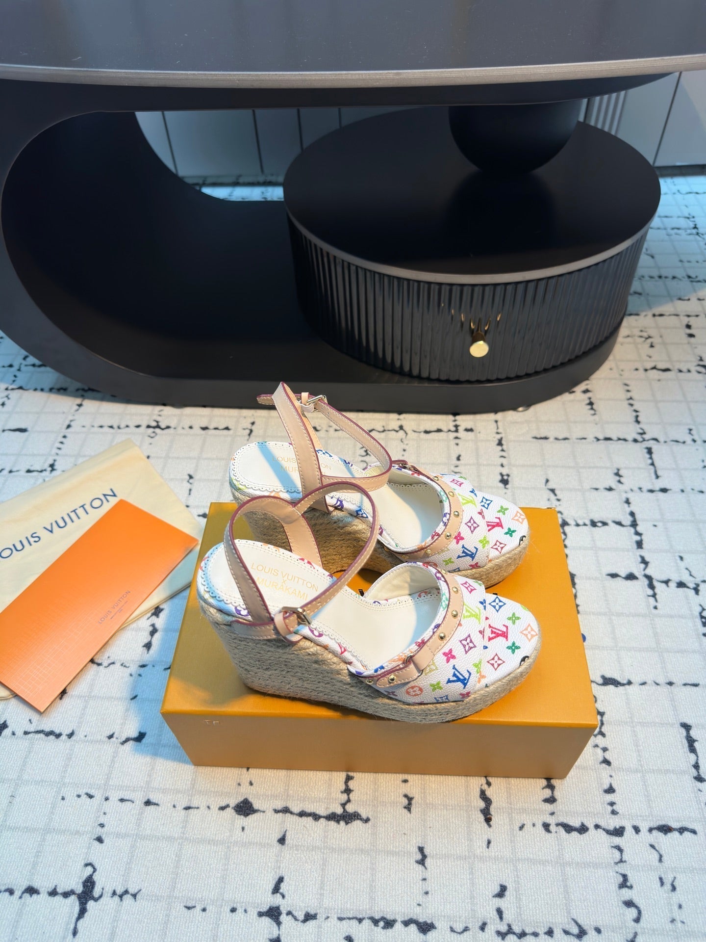 LV LV x TM Helios Wedge Sandal White with Monogram Multicolore Leather 218918