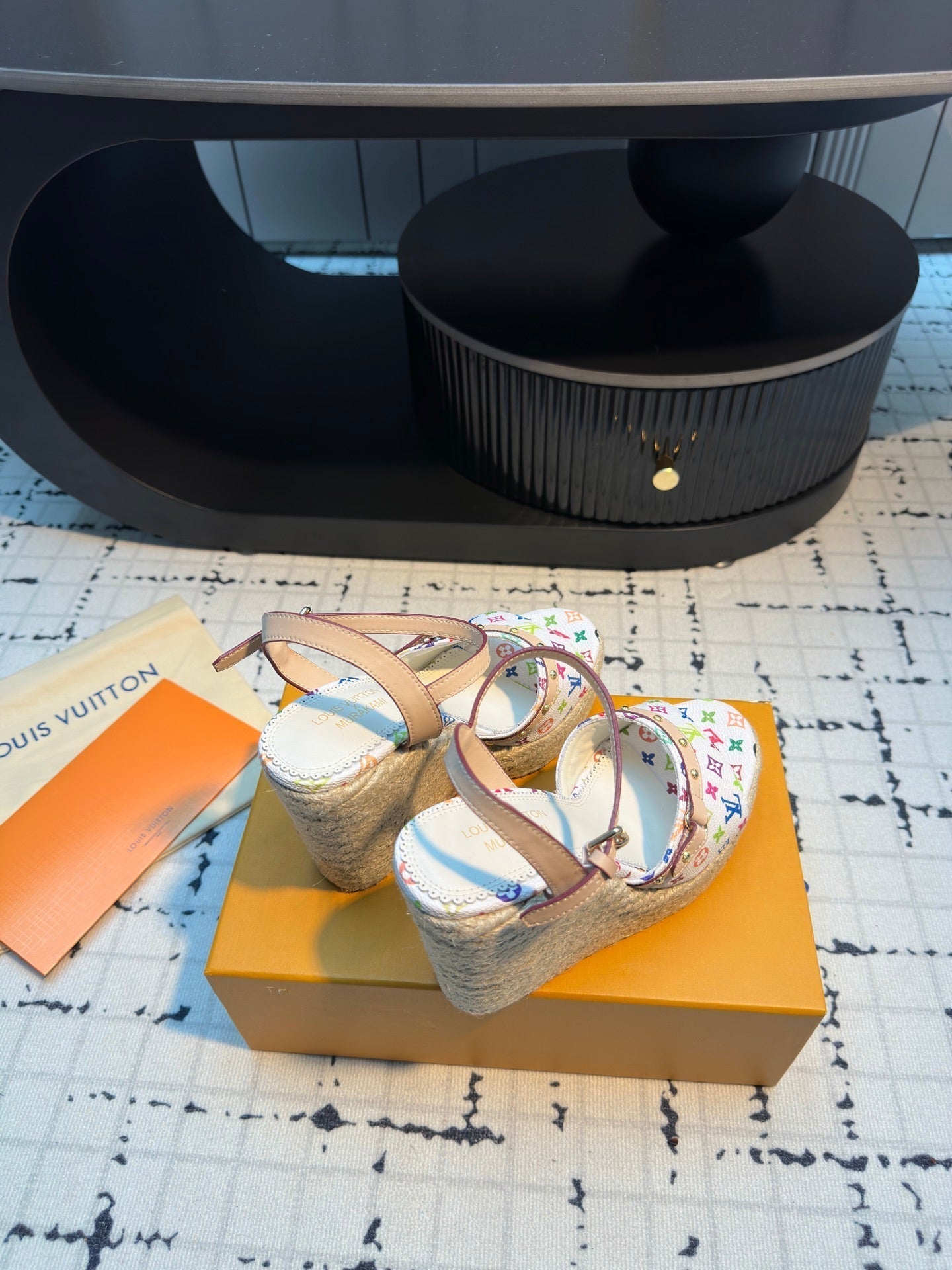 LV LV x TM Helios Wedge Sandal White with Monogram Multicolore Leather 218918