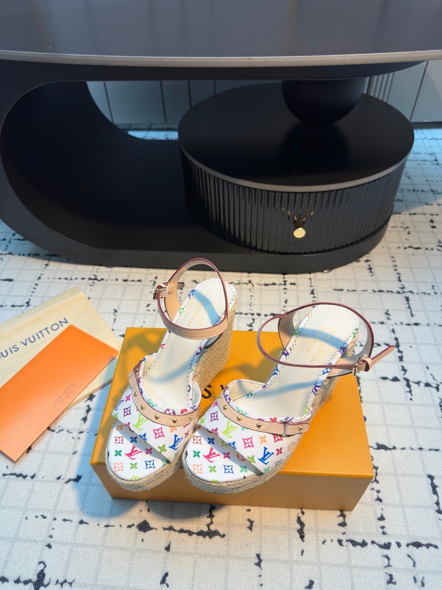 LV LV x TM Helios Wedge Sandal White with Monogram Multicolore Leather 218918