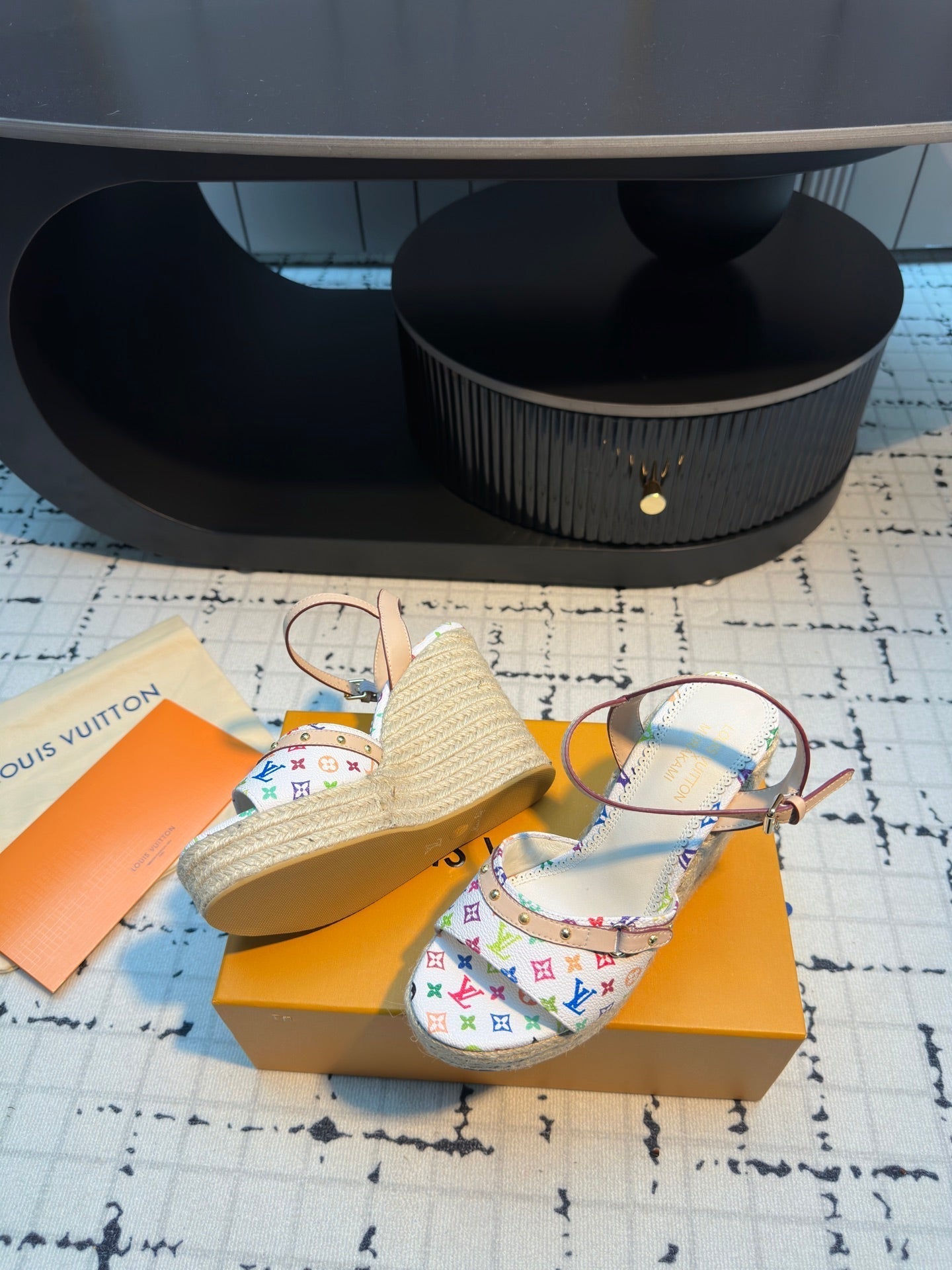 LV LV x TM Helios Wedge Sandal White with Monogram Multicolore Leather 218918