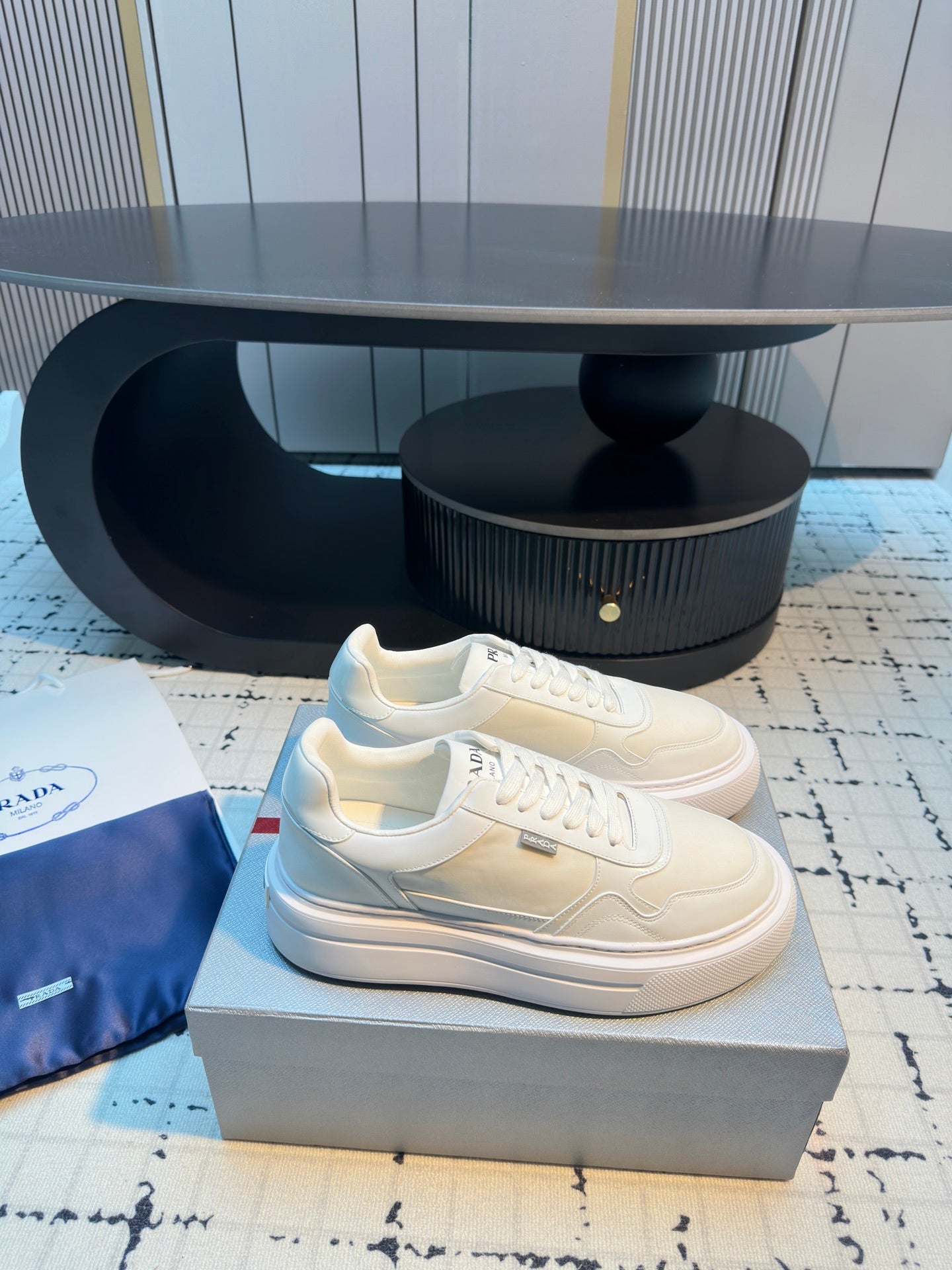 Prada 25s  Platform Sneakers White Cowhide 538421