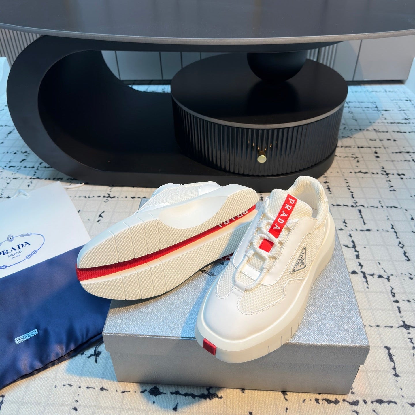 Prada 25s  Platform Sneakers White Cowhide 538423