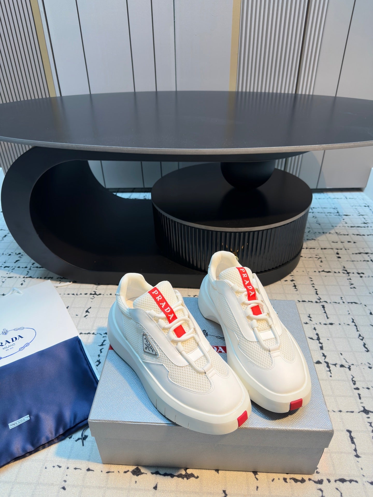 Prada 25s  Platform Sneakers White Cowhide 538423