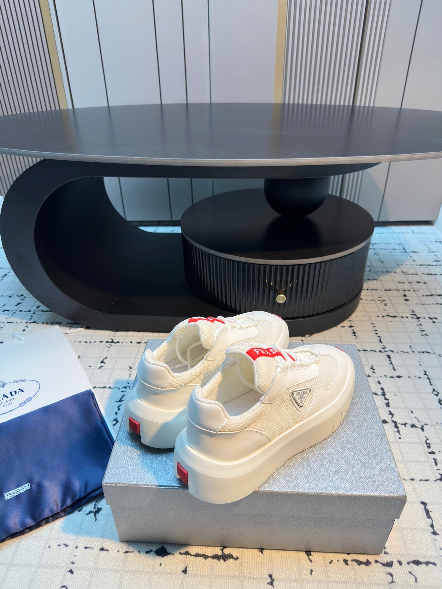 Prada 25s  Platform Sneakers White Cowhide 538423