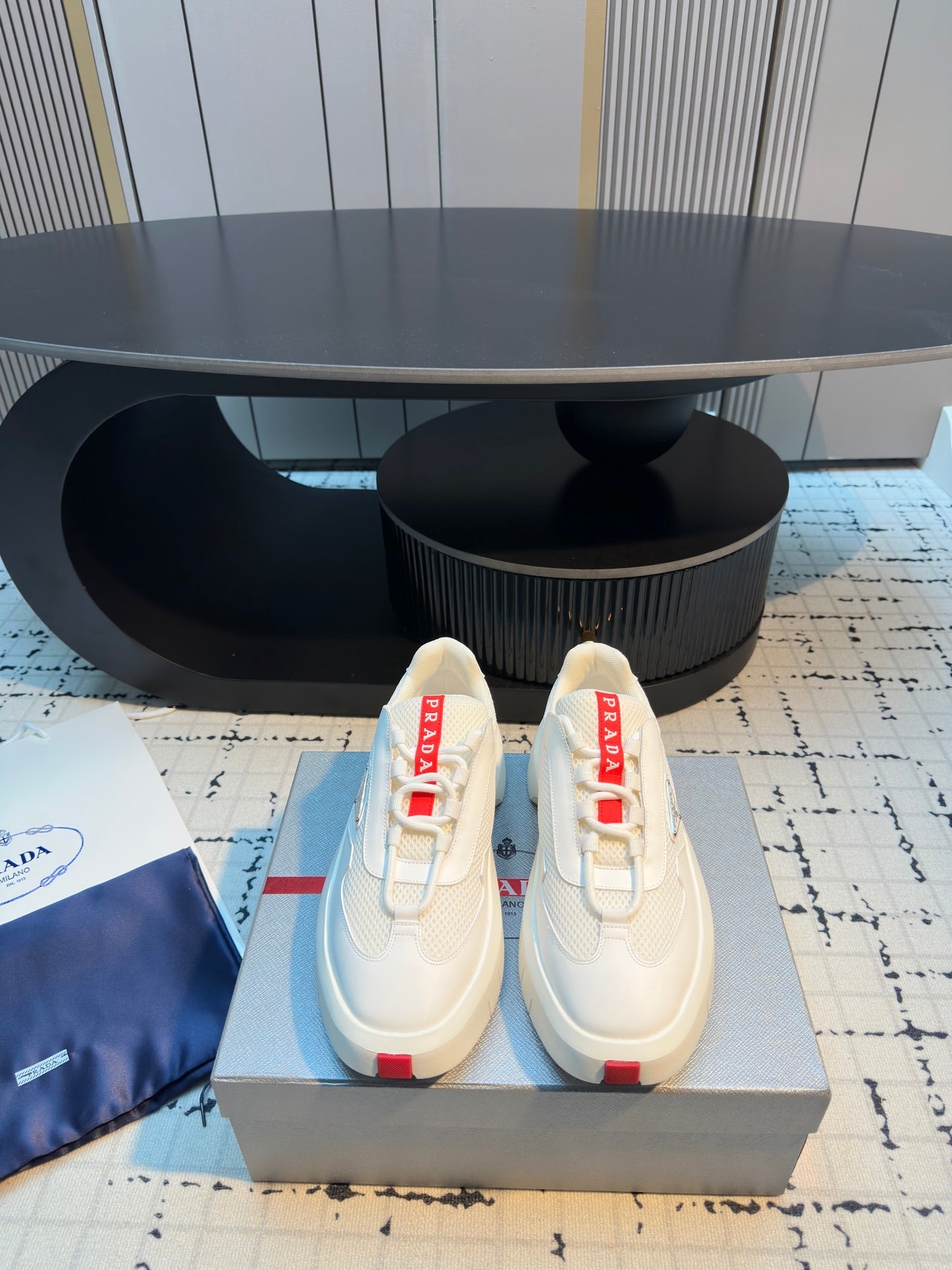 Prada 25s  Platform Sneakers White Cowhide 538423