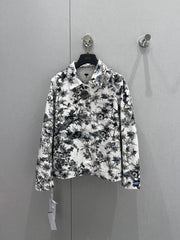 CD 25 Plant Flower Print Denim Jacket White Gray Cotton 205152