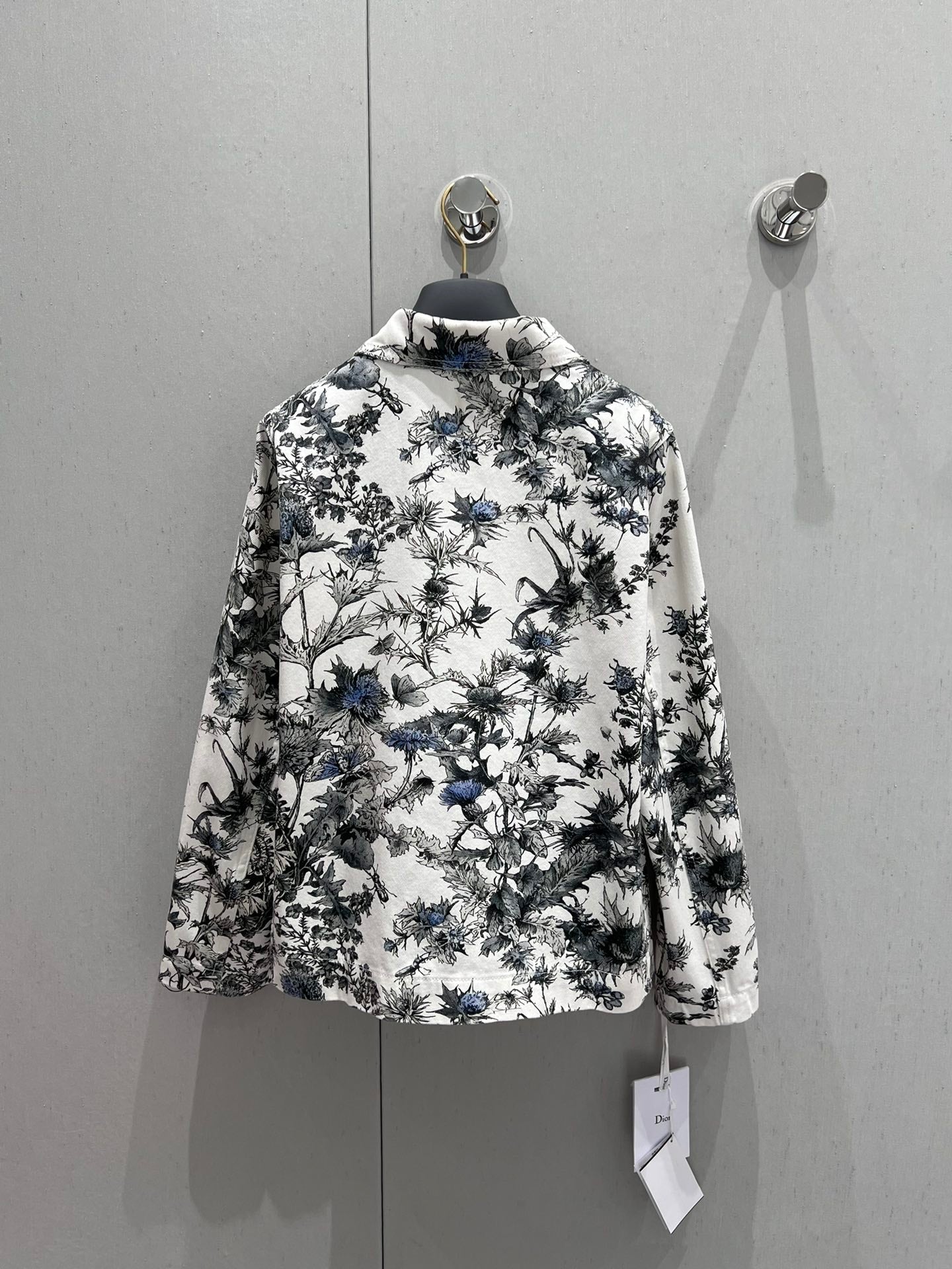 CD 25 Plant Flower Print Denim Jacket White Gray Cotton 205152