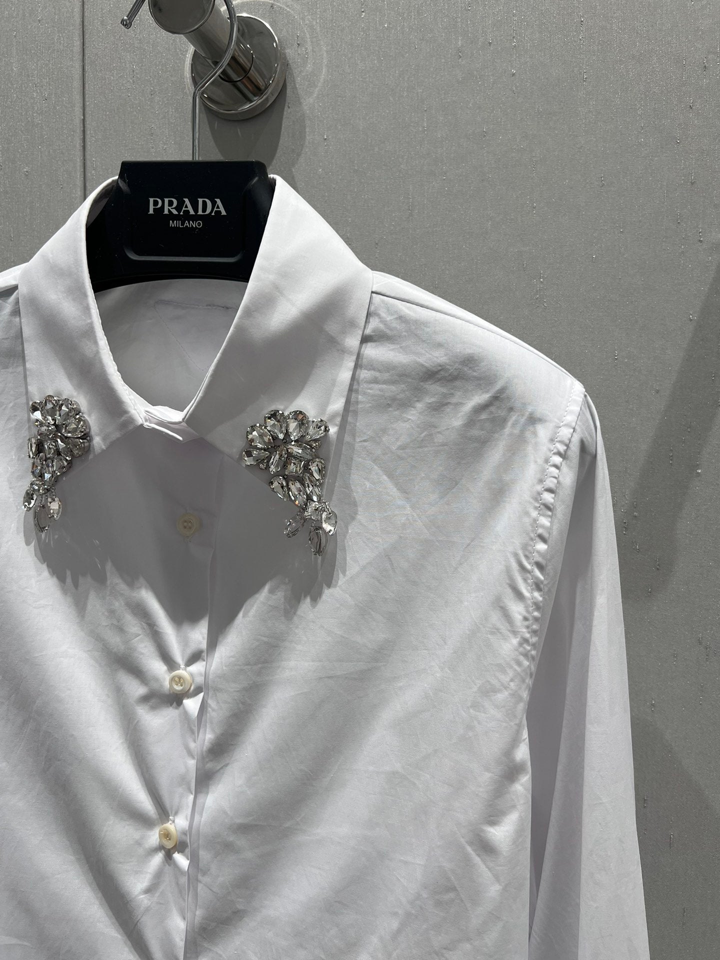 Prada Shirt with Diamond On the collar White Cotton 205898