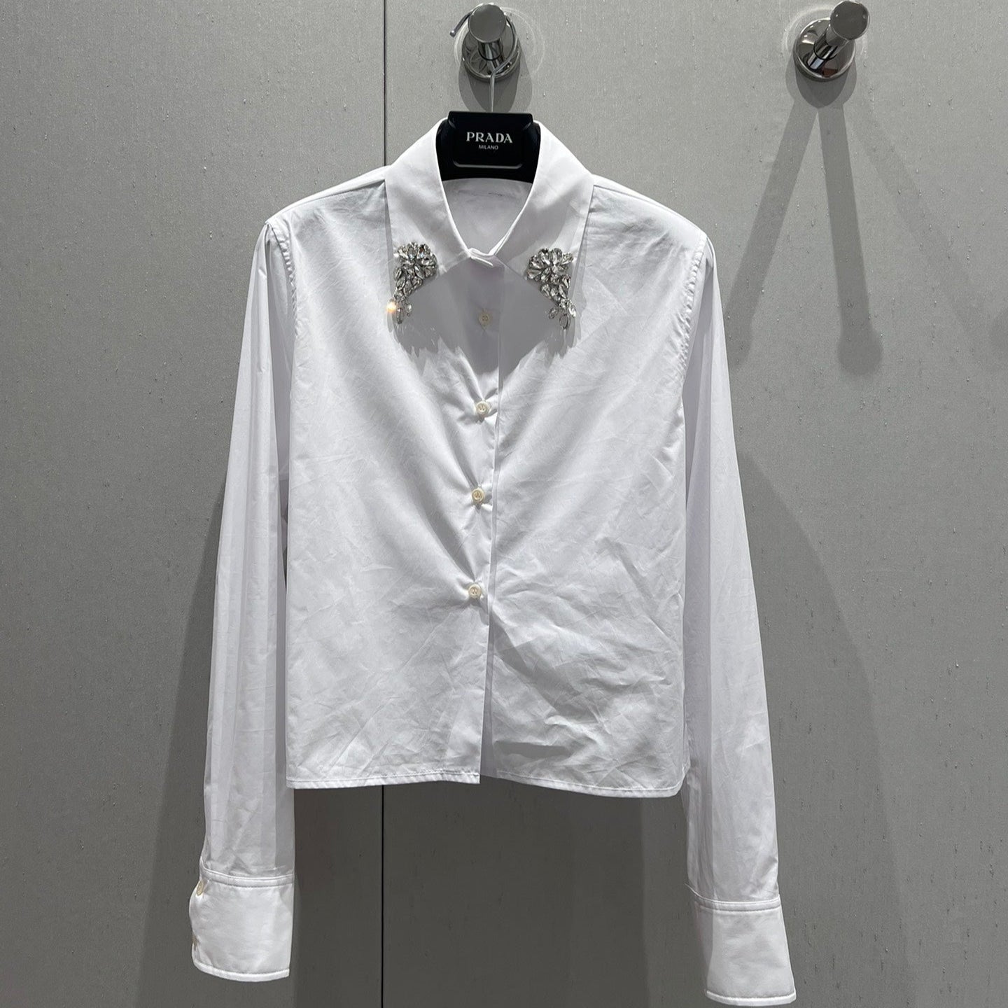Prada Shirt with Diamond On the collar White Cotton 205898