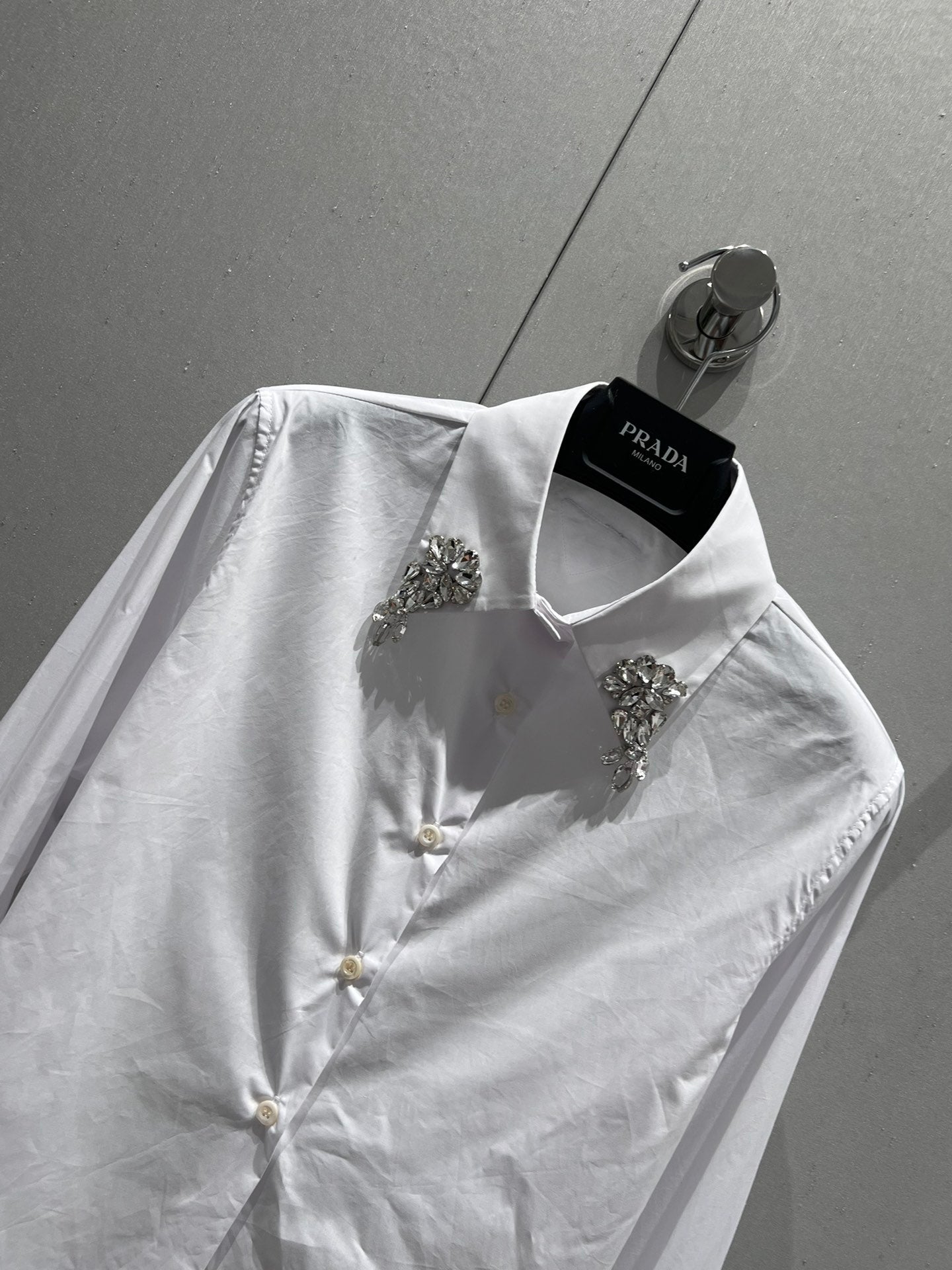 Prada Shirt with Diamond On the collar White Cotton 205898