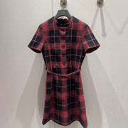 CD 25 Plaid Short-sleeved Dress Black Red Sheep Wool