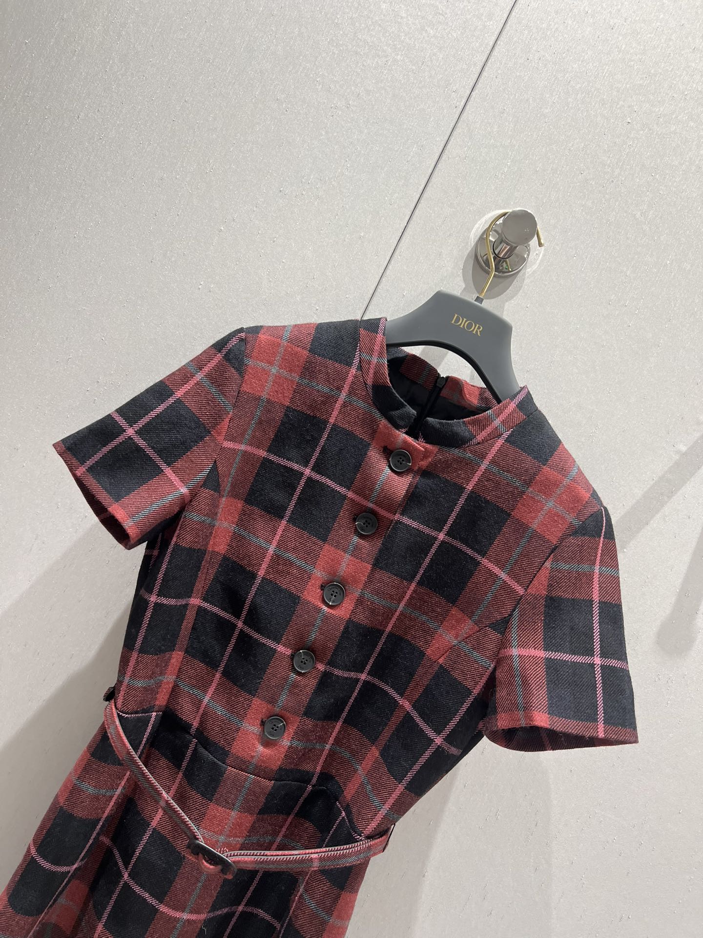 CD 25 Plaid Short-sleeved Dress Black Red Sheep Wool