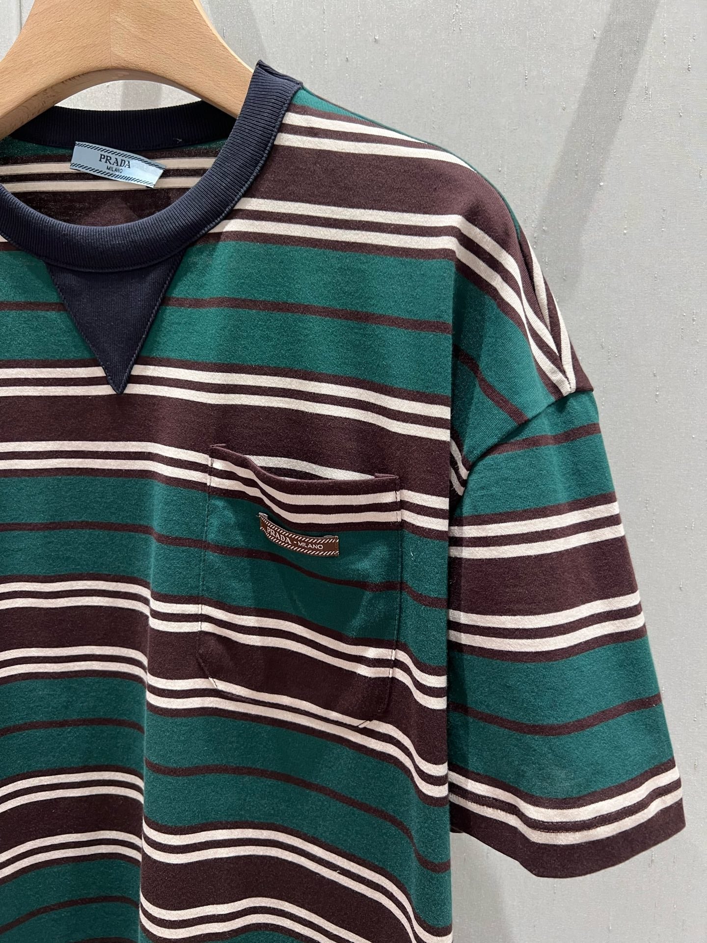 Prada 25 Striped Short-sleeved T-shirt Green Brown cotton210189