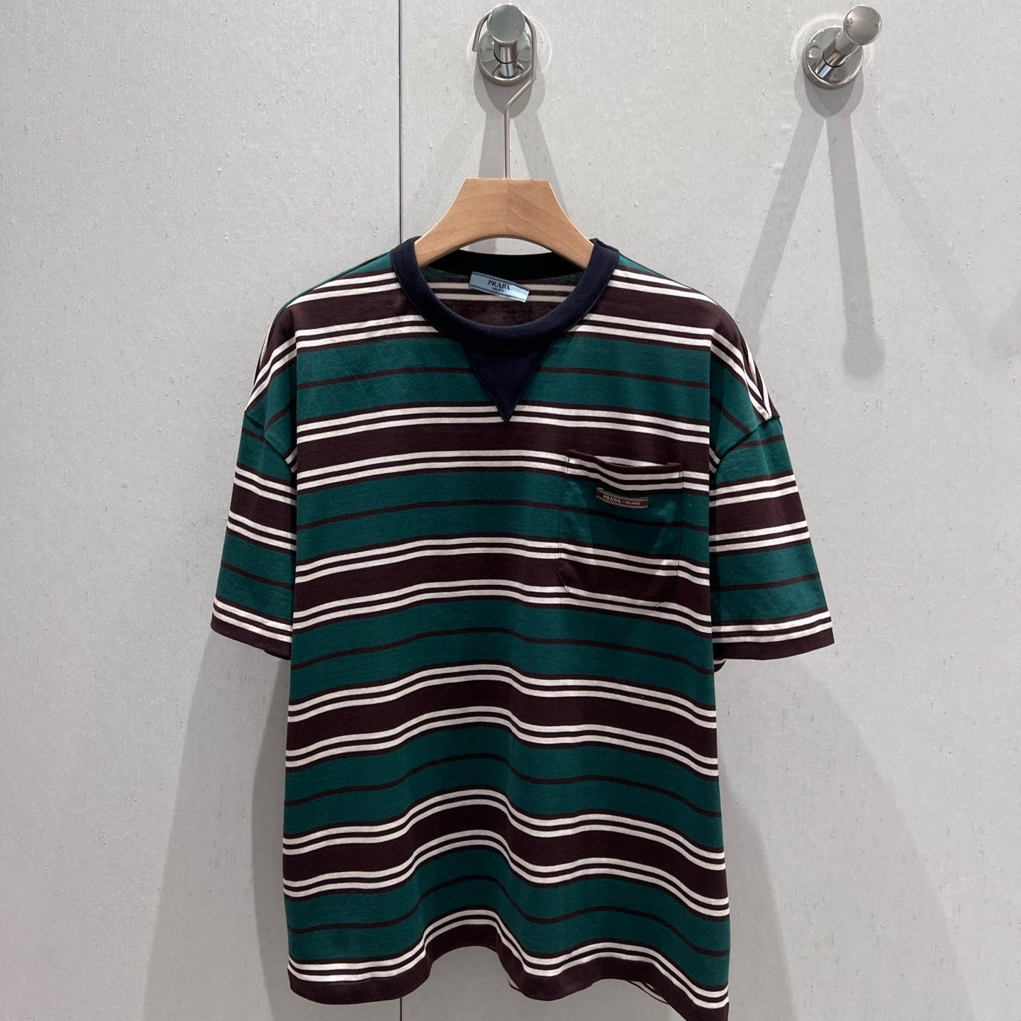Prada 25 Striped Short-sleeved T-shirt Green Brown cotton210189