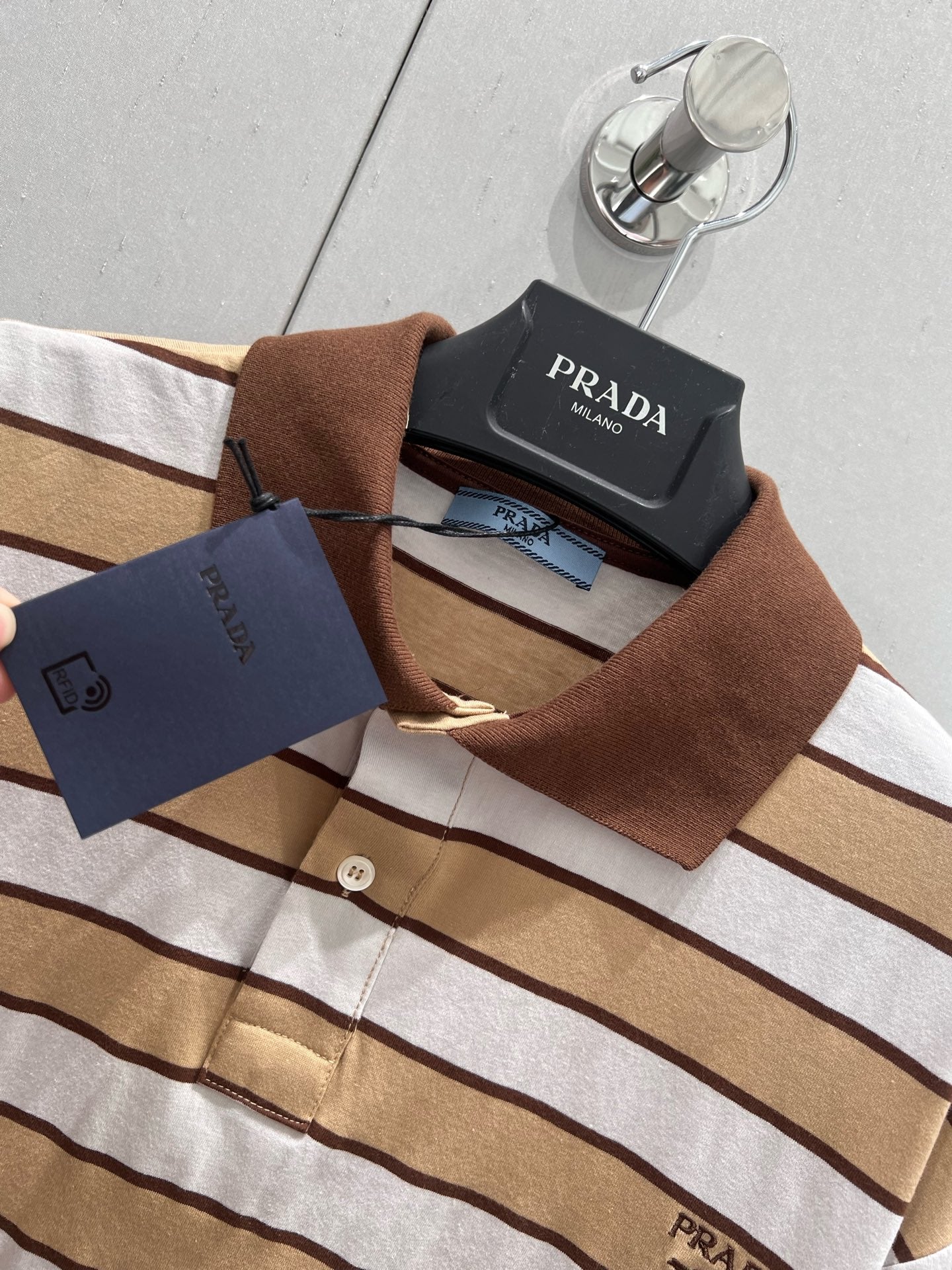 Prada 25 Striped Polo T-shirt White Brown cotton 210428