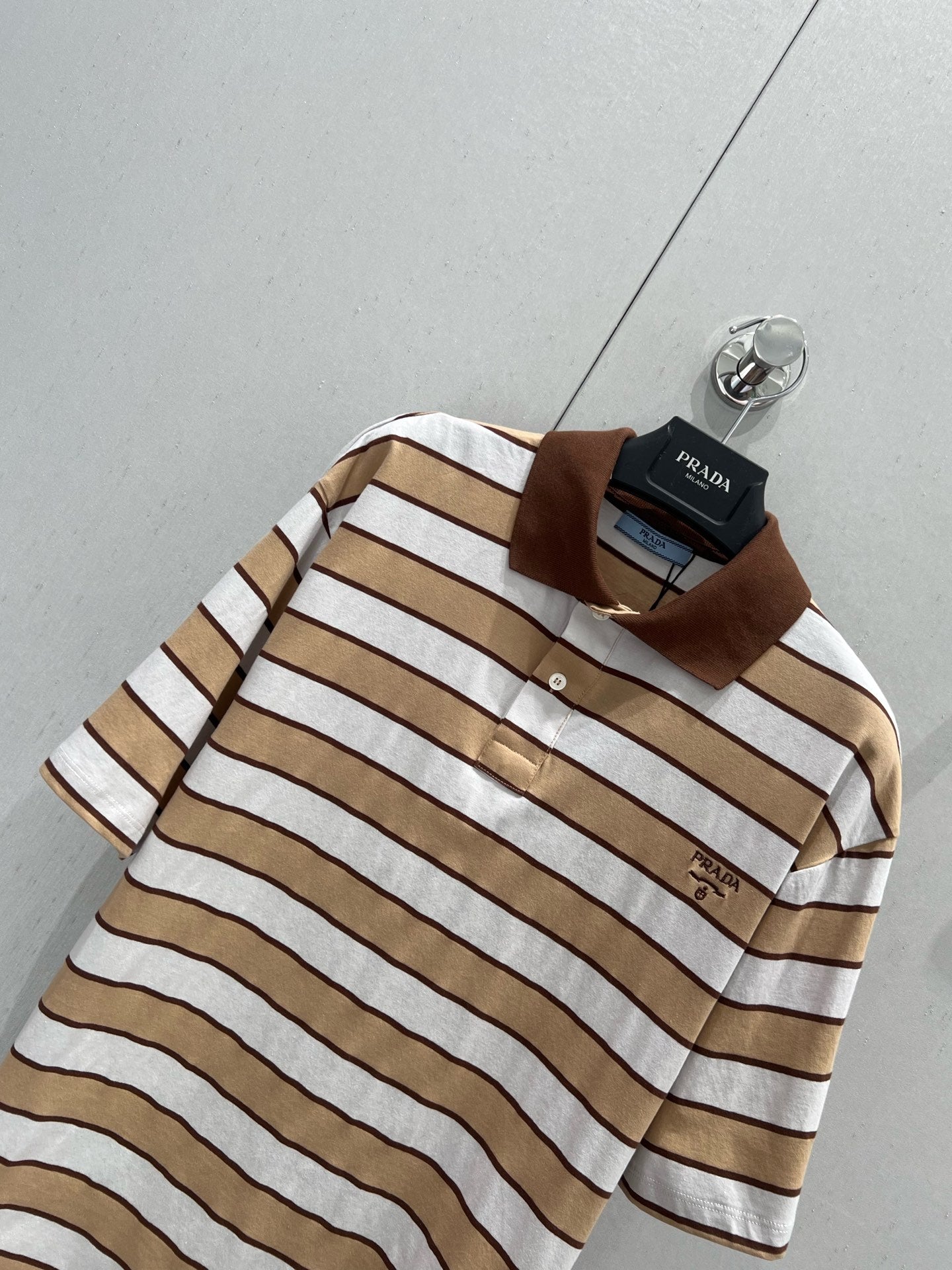 Prada 25 Striped Polo T-shirt White Brown cotton 210428